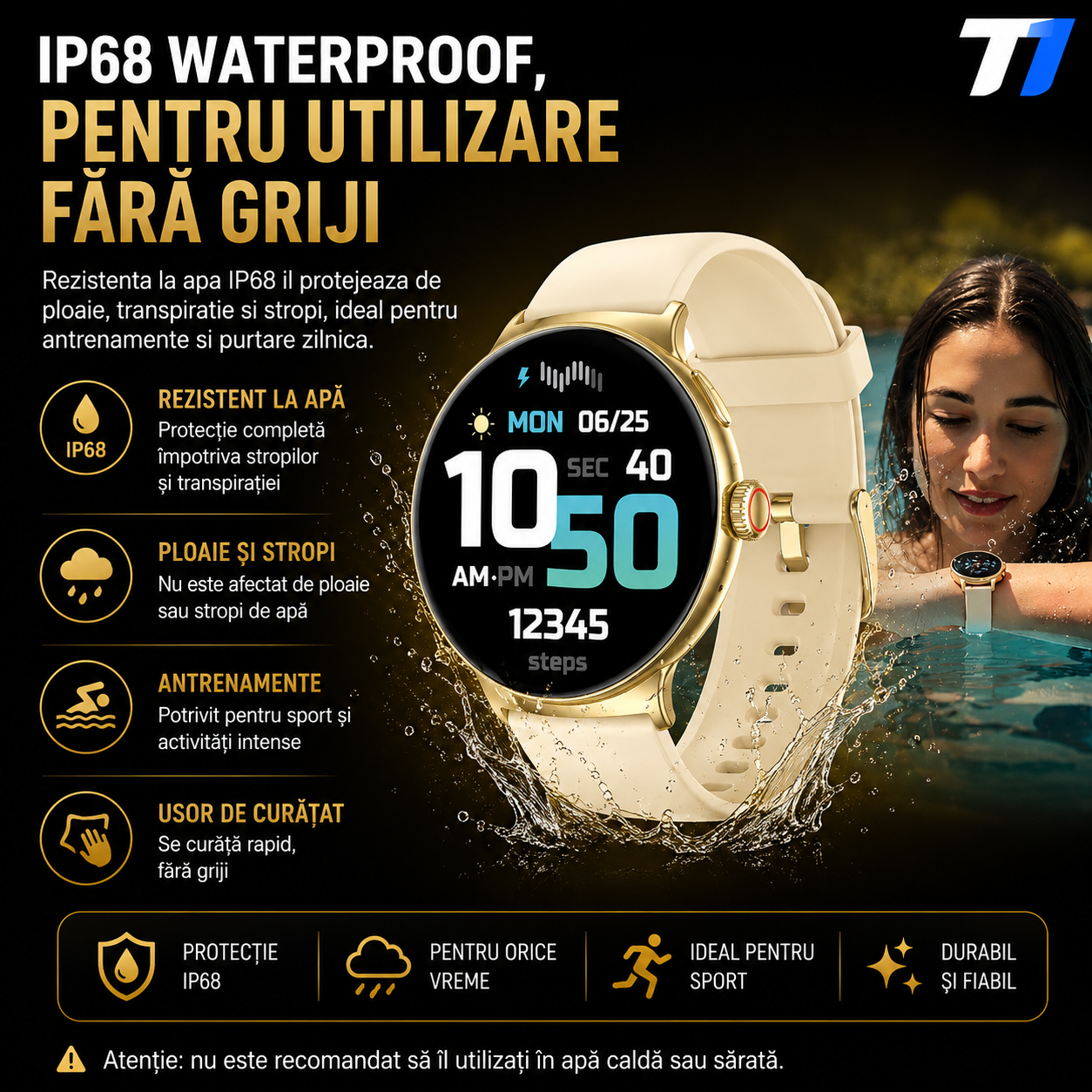 Ceas Smartwatch Femei TechONE NeoWrist Pro Gold