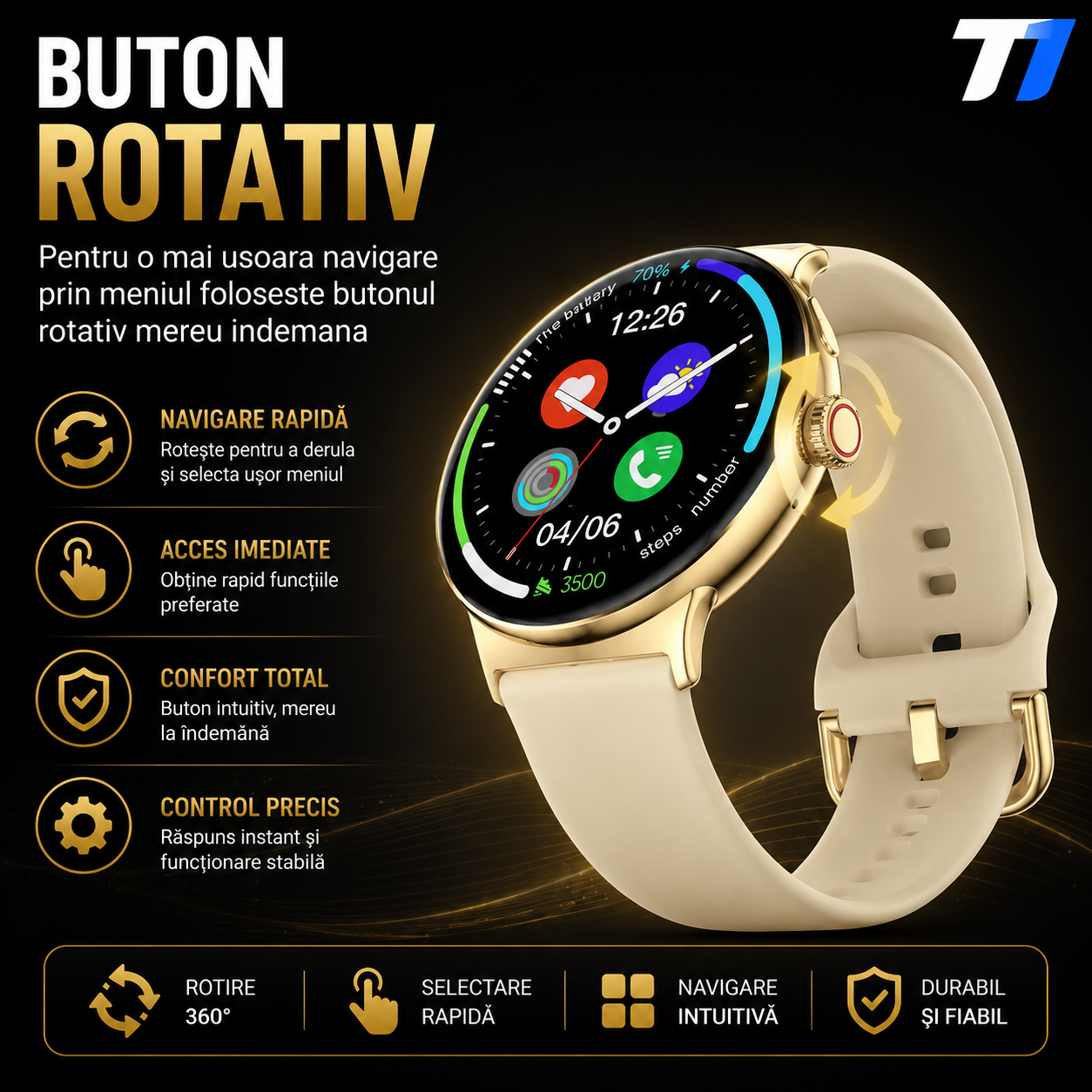 Ceas Smartwatch Femei TechONE NeoWrist Pro Gold