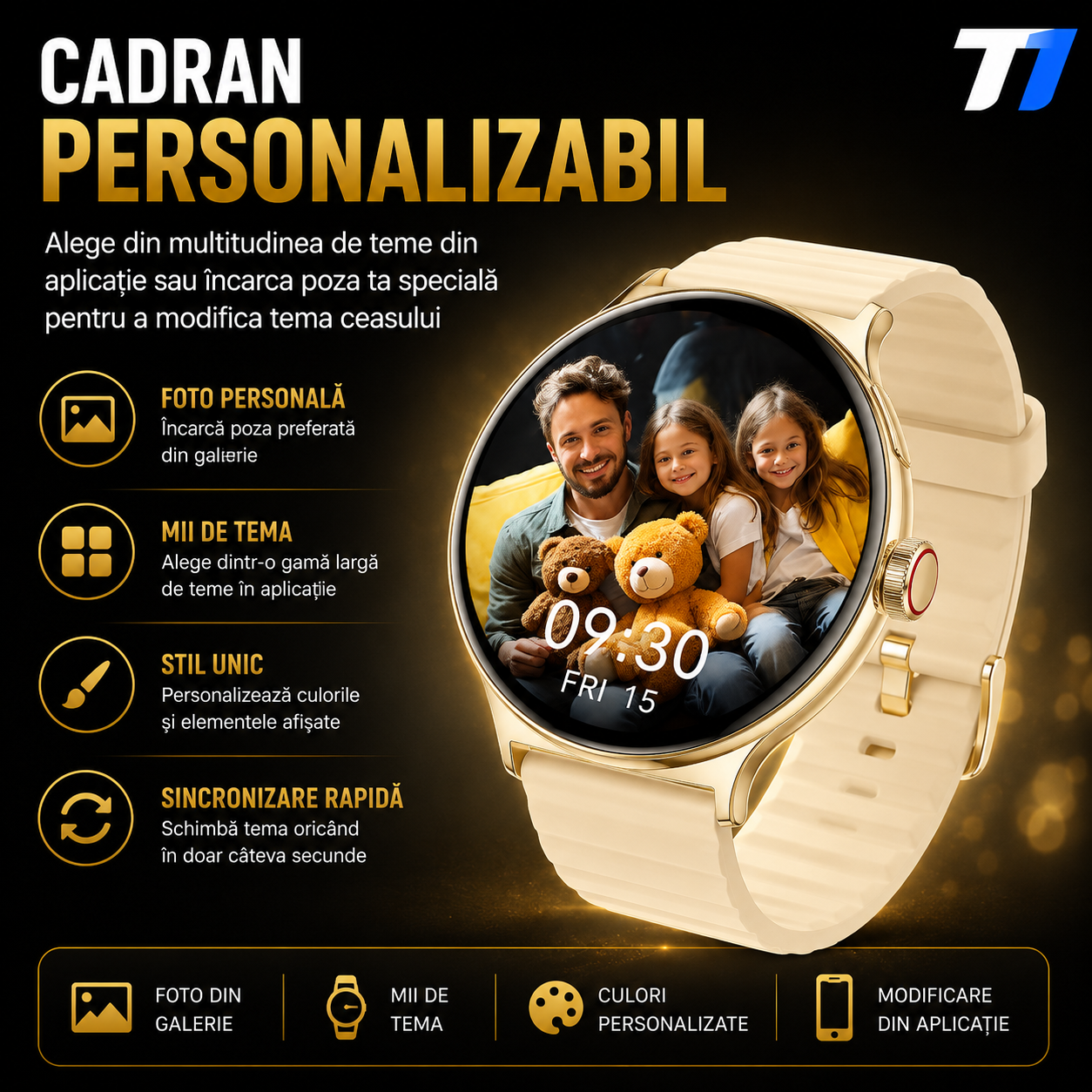 Ceas Smartwatch Femei TechONE NeoWrist Pro Gold