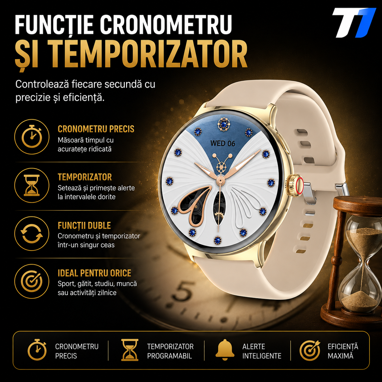 Ceas Smartwatch Femei TechONE NeoWrist Pro Gold