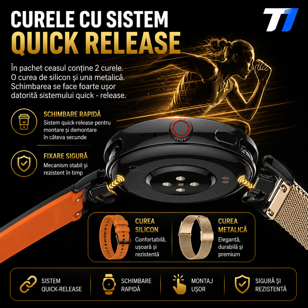 Ceas Smartwatch Femei TechONE NeoWrist Pro Gold