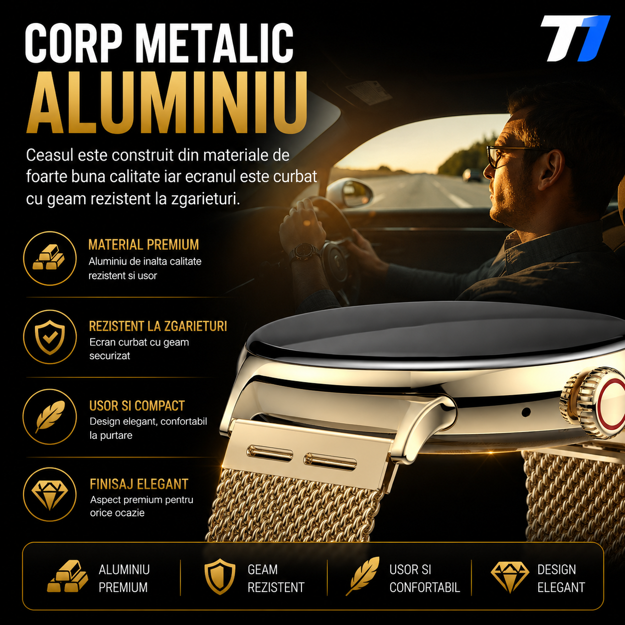 Ceas Smartwatch Femei TechONE NeoWrist Pro Gold