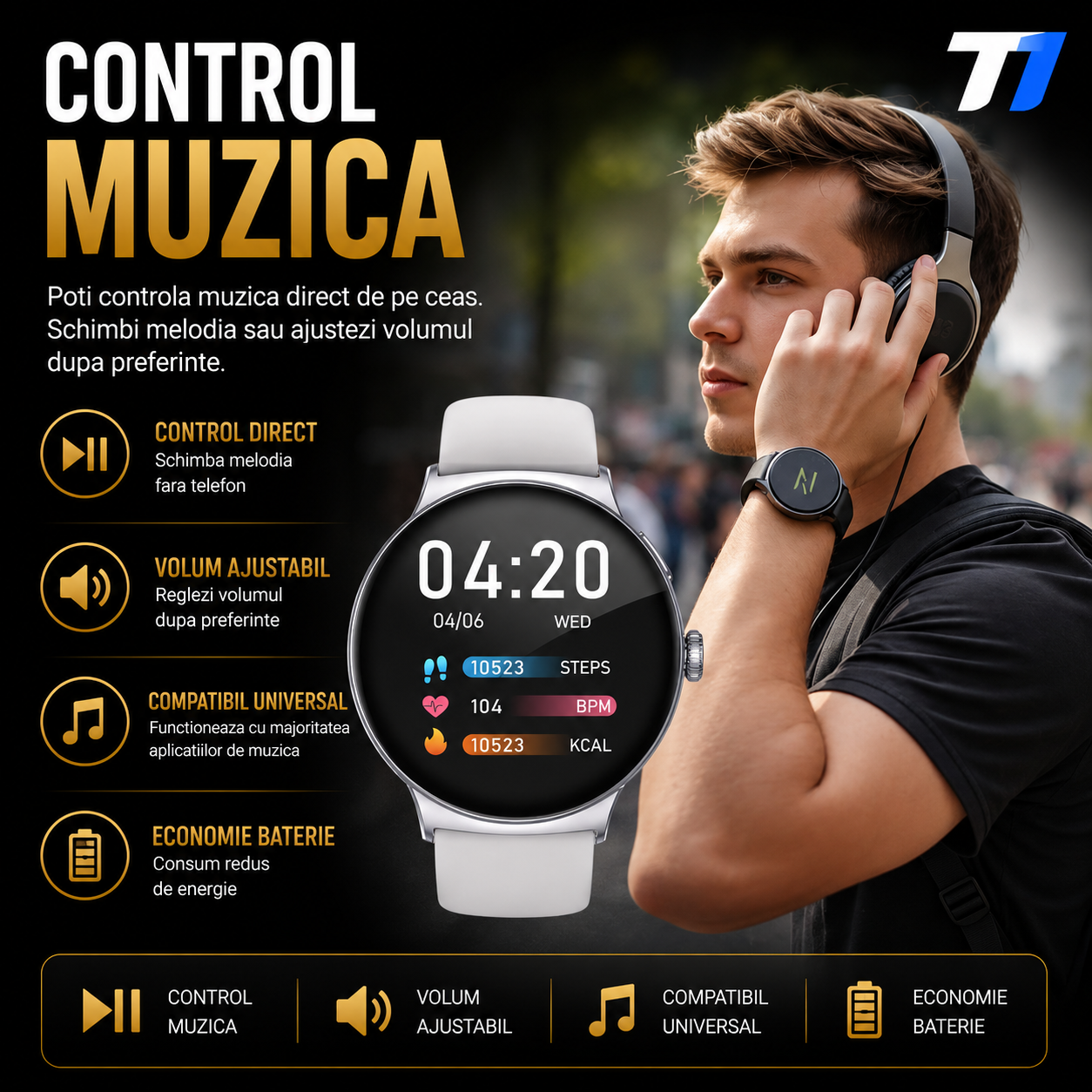 Ceas Smartwatch Femei TechONE NeoWrist Pro Gold
