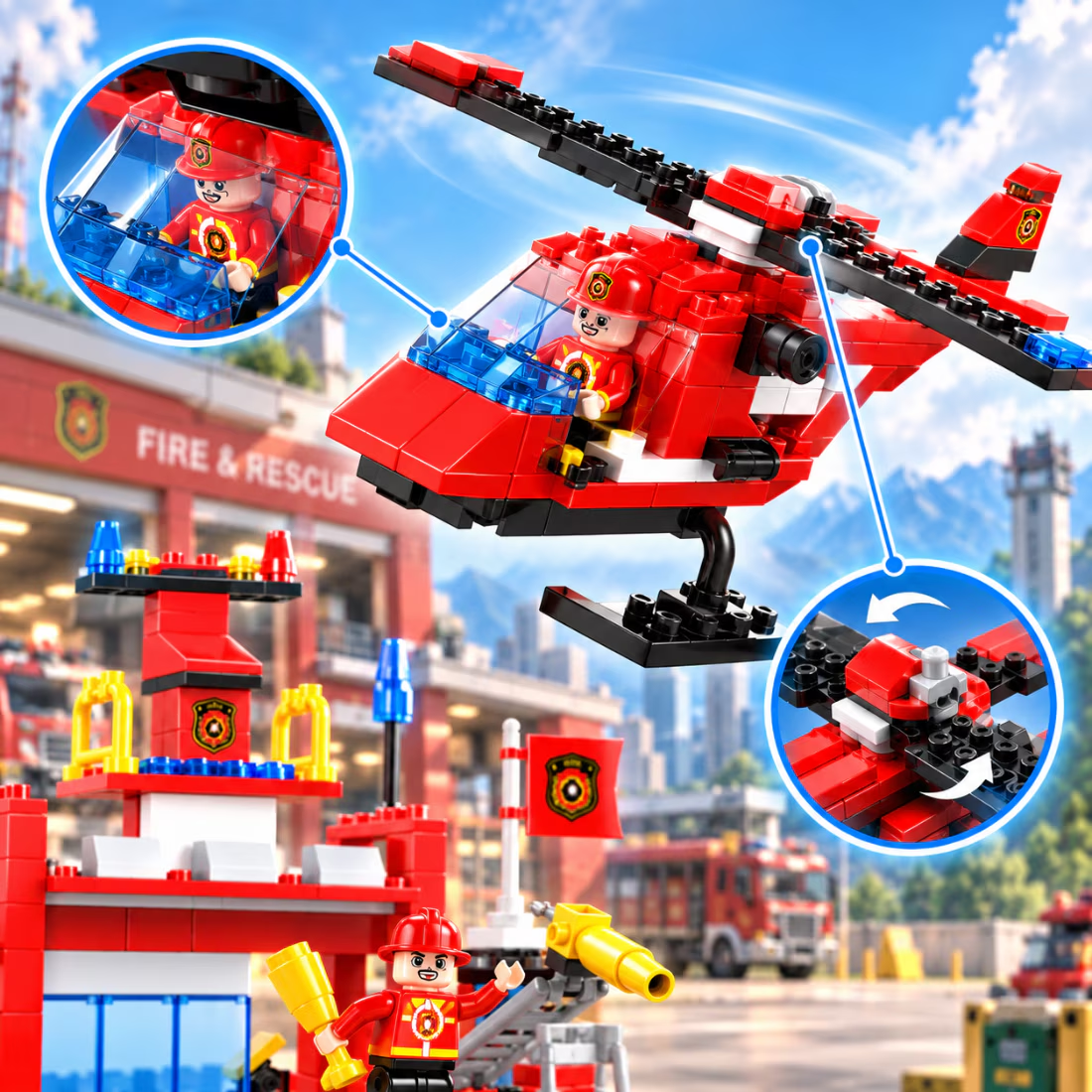 Set de Constructie cu Piese Tip Blocuri Constructie 845 Piese MiniBric 8 in 1 Ready For Action 3018