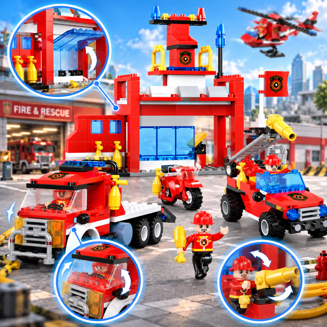 Set de Constructie cu Piese Tip Blocuri Constructie 845 Piese MiniBric 8 in 1 Ready For Action 3018
