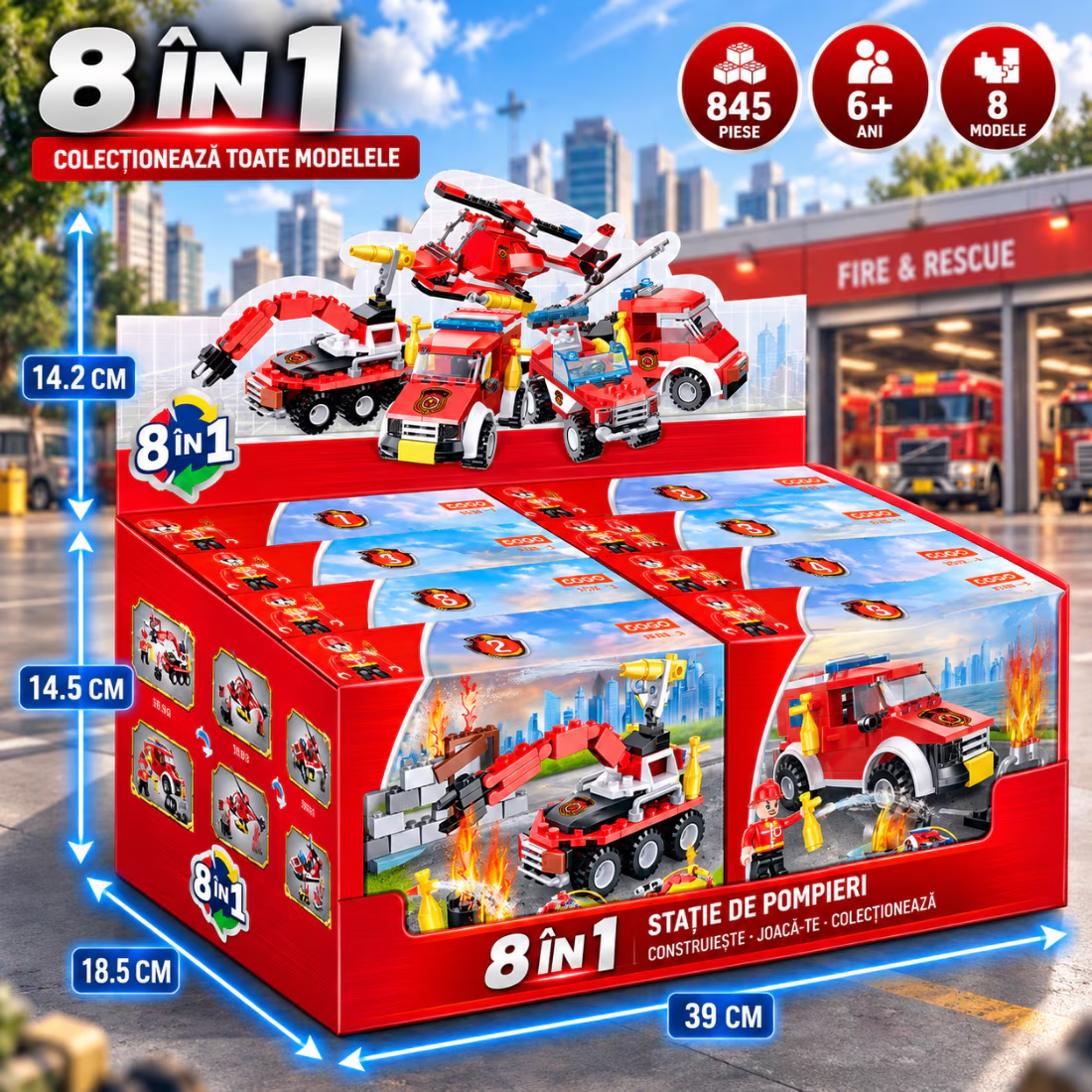 Set de Constructie cu Piese Tip Blocuri Constructie 845 Piese MiniBric 8 in 1 Ready For Action 3018