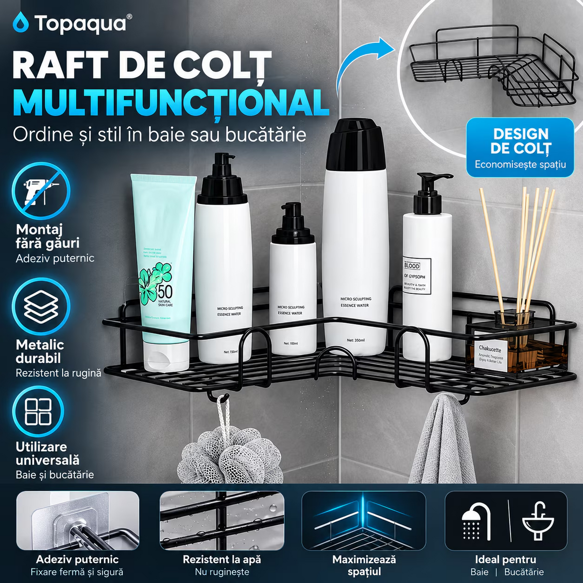 Raft de Dus De Colt, Baie si Bucatarie, Etajera, Topaqua Corner Hold