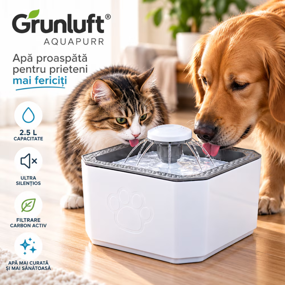 Fantana Apa Pisici si Caini Automat Inox 2.5 L, Grunluft AquaPurr