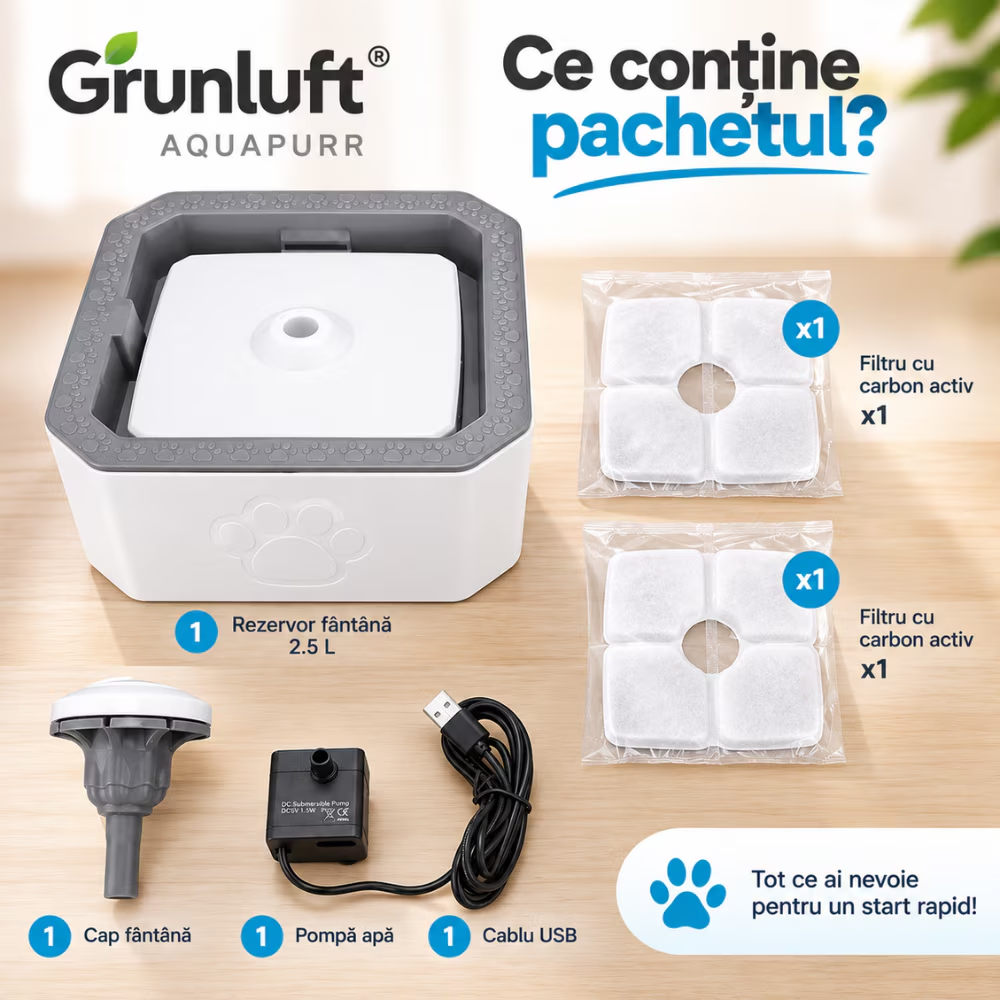 Fantana Apa Pisici si Caini Automat Inox 2.5 L, Grunluft AquaPurr