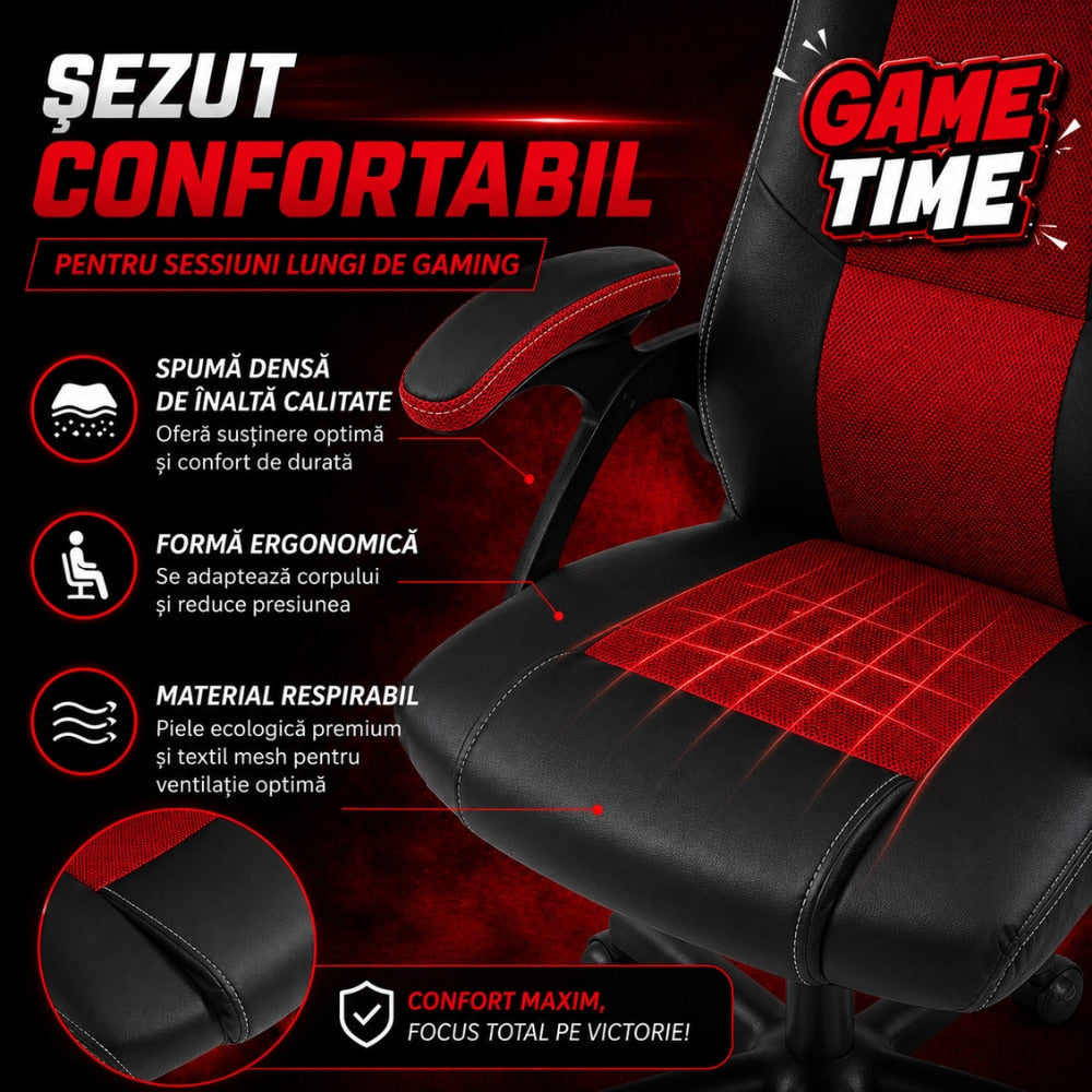 Scaun de Birou si Gaming Pentru Copii KD Home Prime Starter, Negru/Rosu