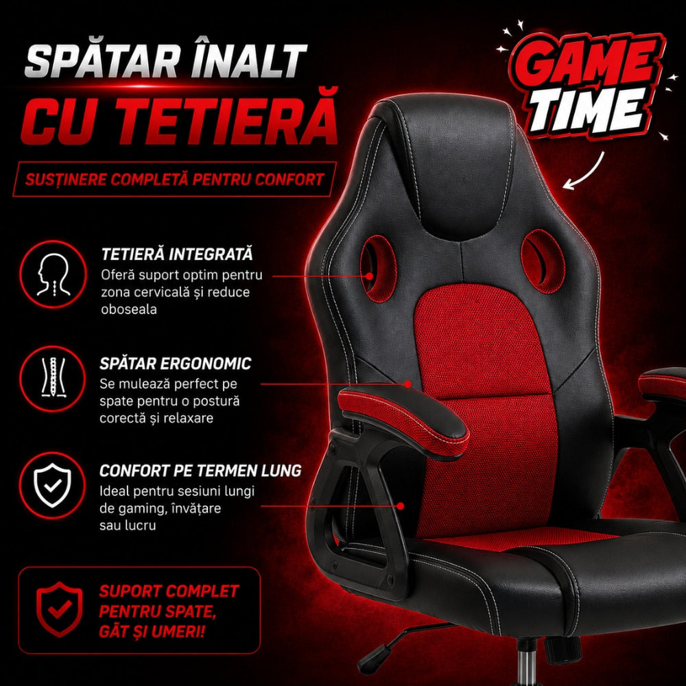 Scaun de Birou si Gaming Pentru Copii KD Home Prime Starter, Negru/Rosu