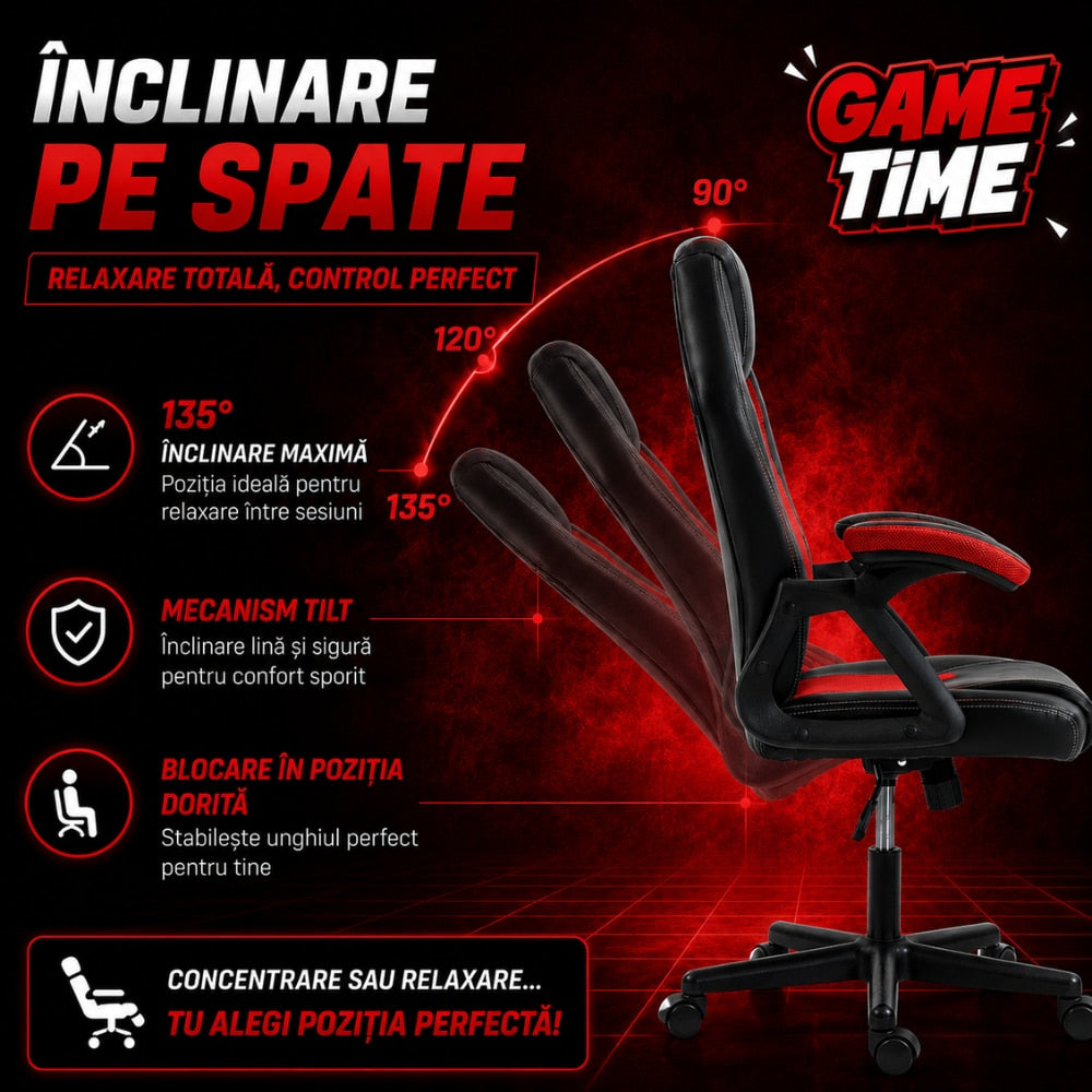 Scaun de Birou si Gaming Pentru Copii KD Home Prime Starter, Negru/Rosu