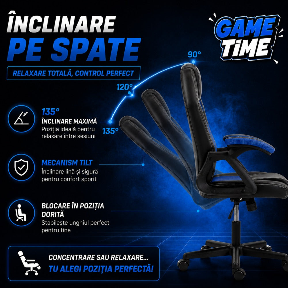 Scaun de Birou si Gaming Pentru Copii KD Home Prime Starter, Negru/Albastru