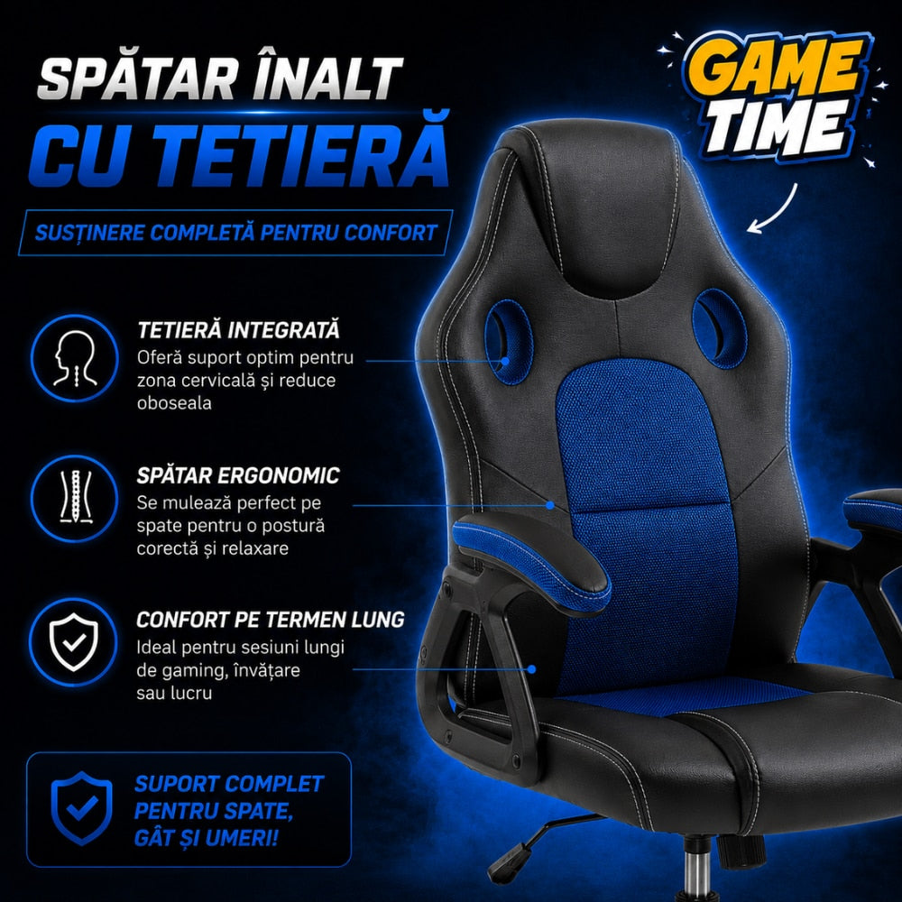 Scaun de Birou si Gaming Pentru Copii KD Home Prime Starter, Negru/Albastru