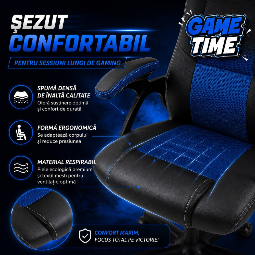 Scaun de Birou si Gaming Pentru Copii KD Home Prime Starter, Negru/Albastru