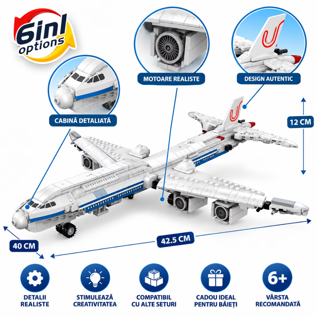 Set de Constructie cu Piese Tip Blocuri Constructie 1043 Piese MiniBric 6 in 1 Robot Airplane 2122