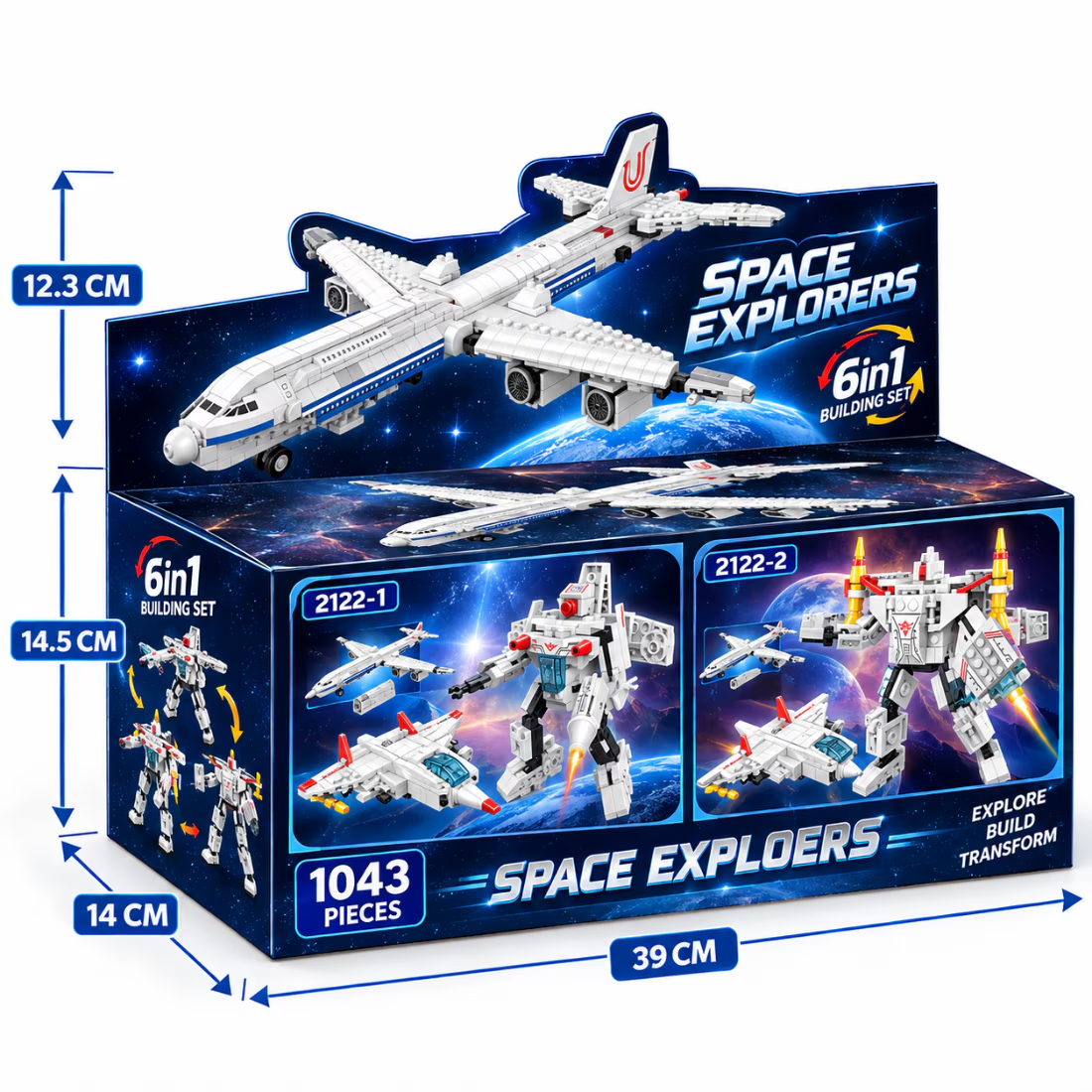 Set de Constructie cu Piese Tip Blocuri Constructie 1043 Piese MiniBric 6 in 1 Robot Airplane 2122