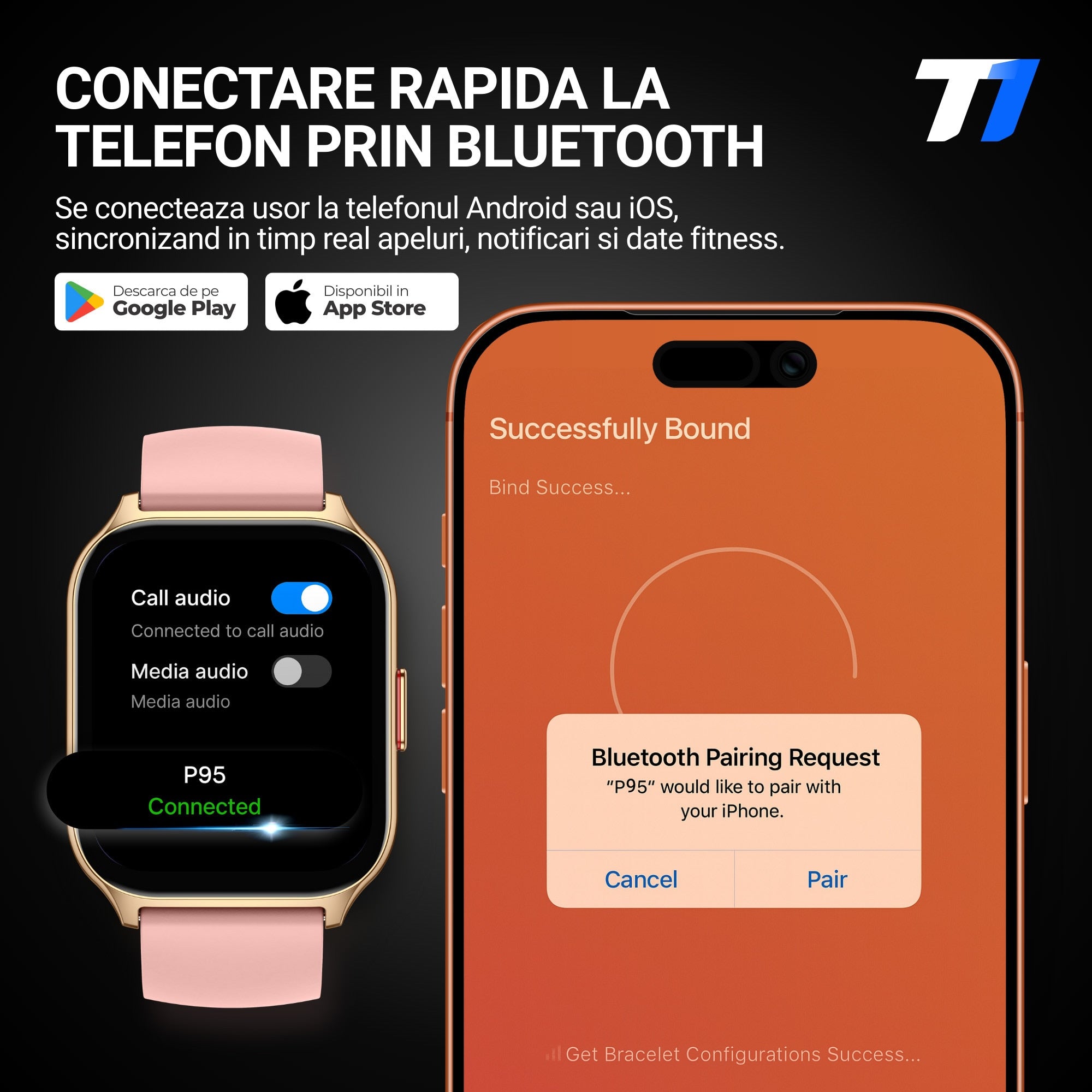 Ceas Smartwatch TechONE Wand Pro, Gold