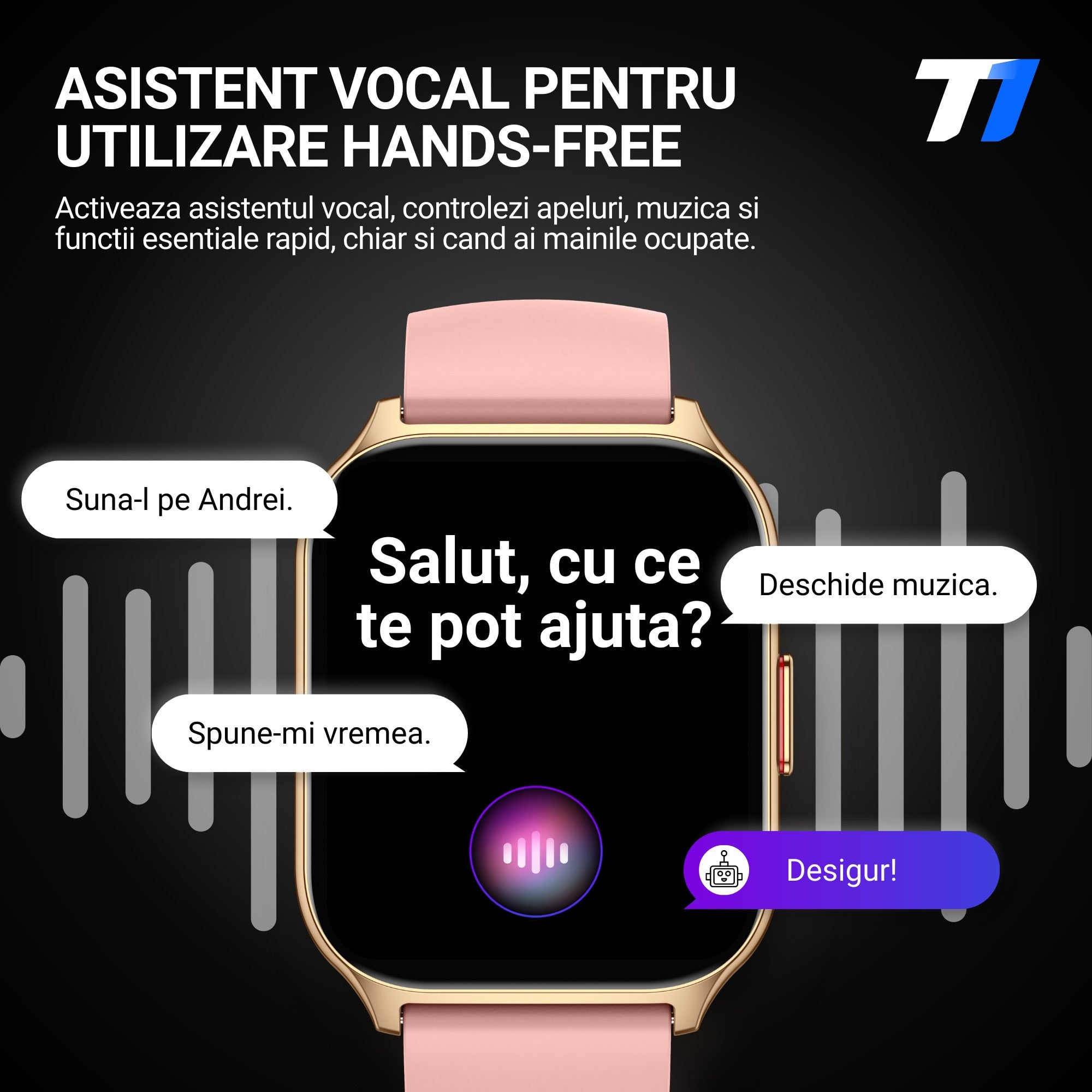 Ceas Smartwatch TechONE Wand Pro, Gold