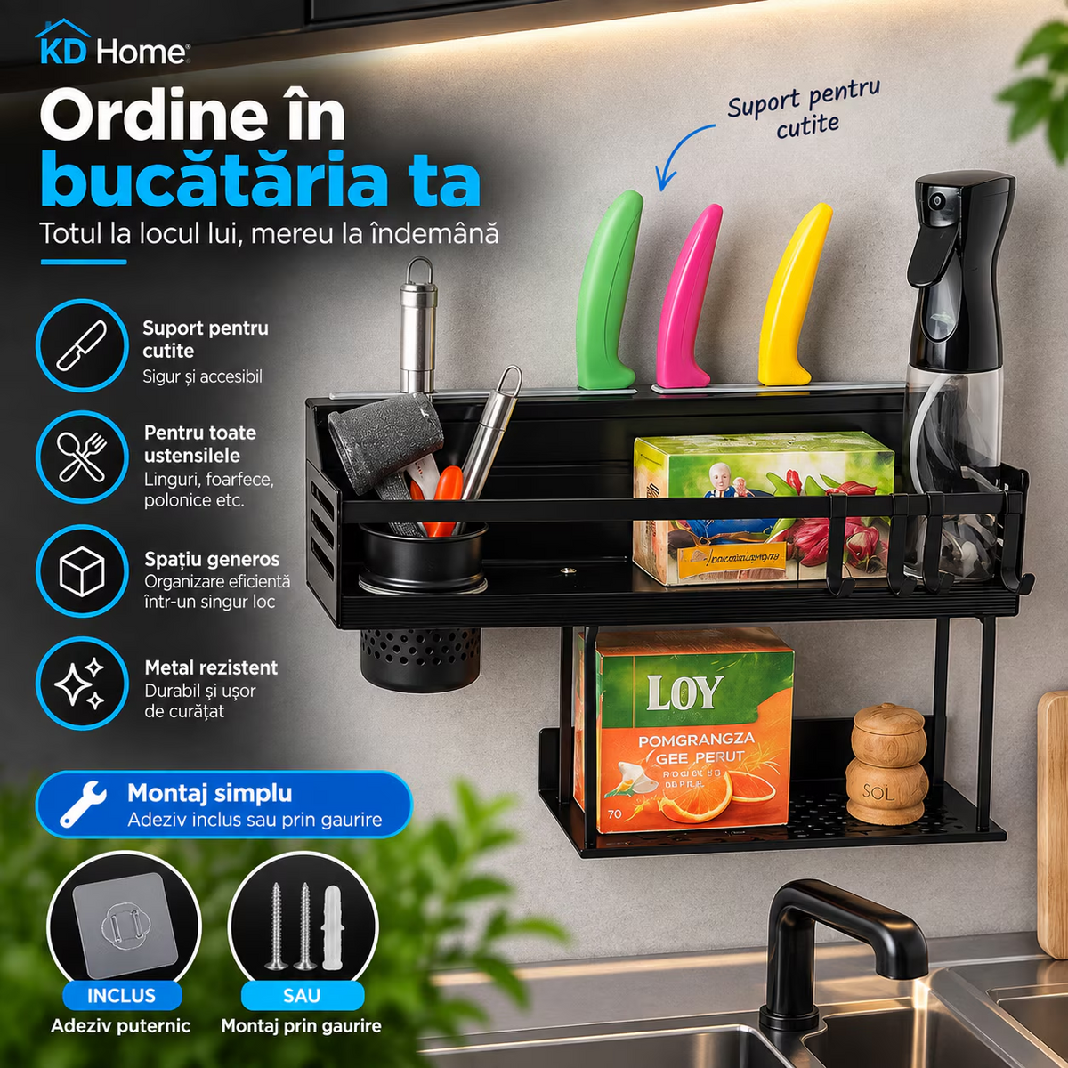 Raft Metalic Tip Organizator Bucatarie KD Home MultiRack