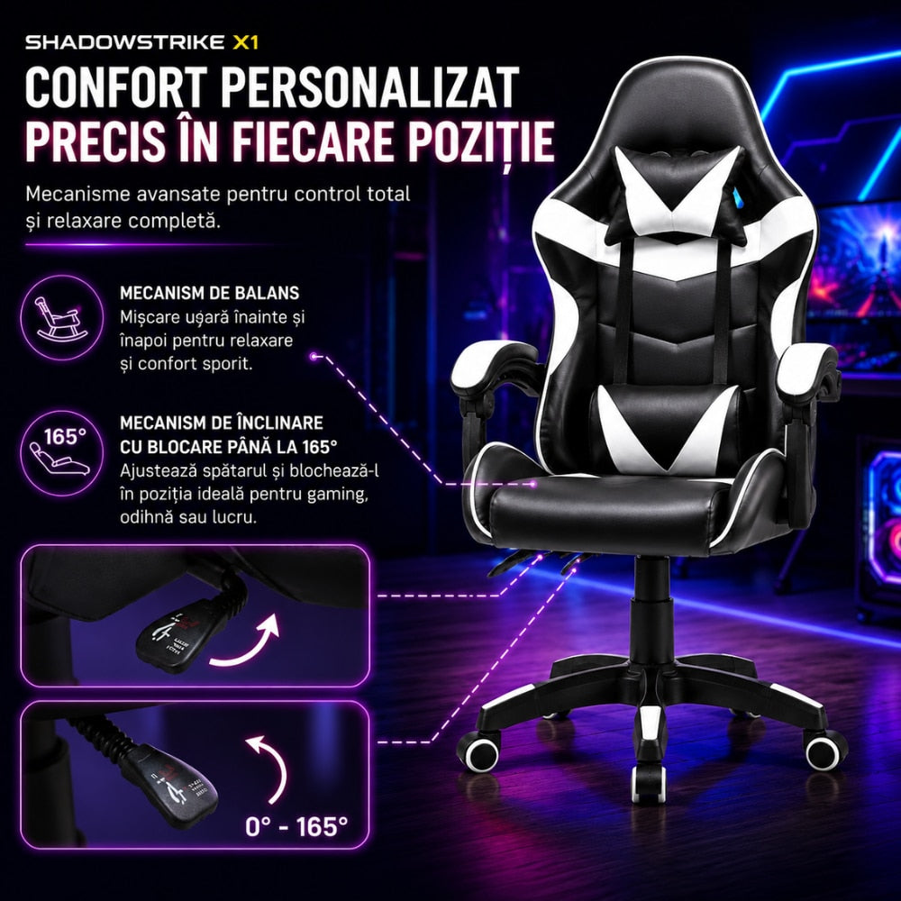 Scaun de Birou Gaming Ergonomic KD Home ShadowStrike X1, Alb