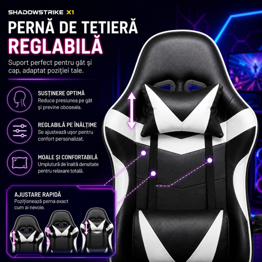 Scaun de Birou Gaming Ergonomic KD Home ShadowStrike X1, Alb