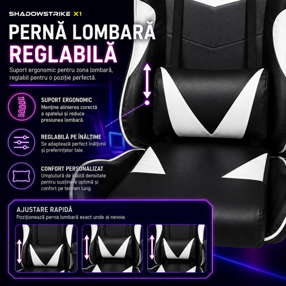 Scaun de Birou Gaming Ergonomic KD Home ShadowStrike X1, Alb