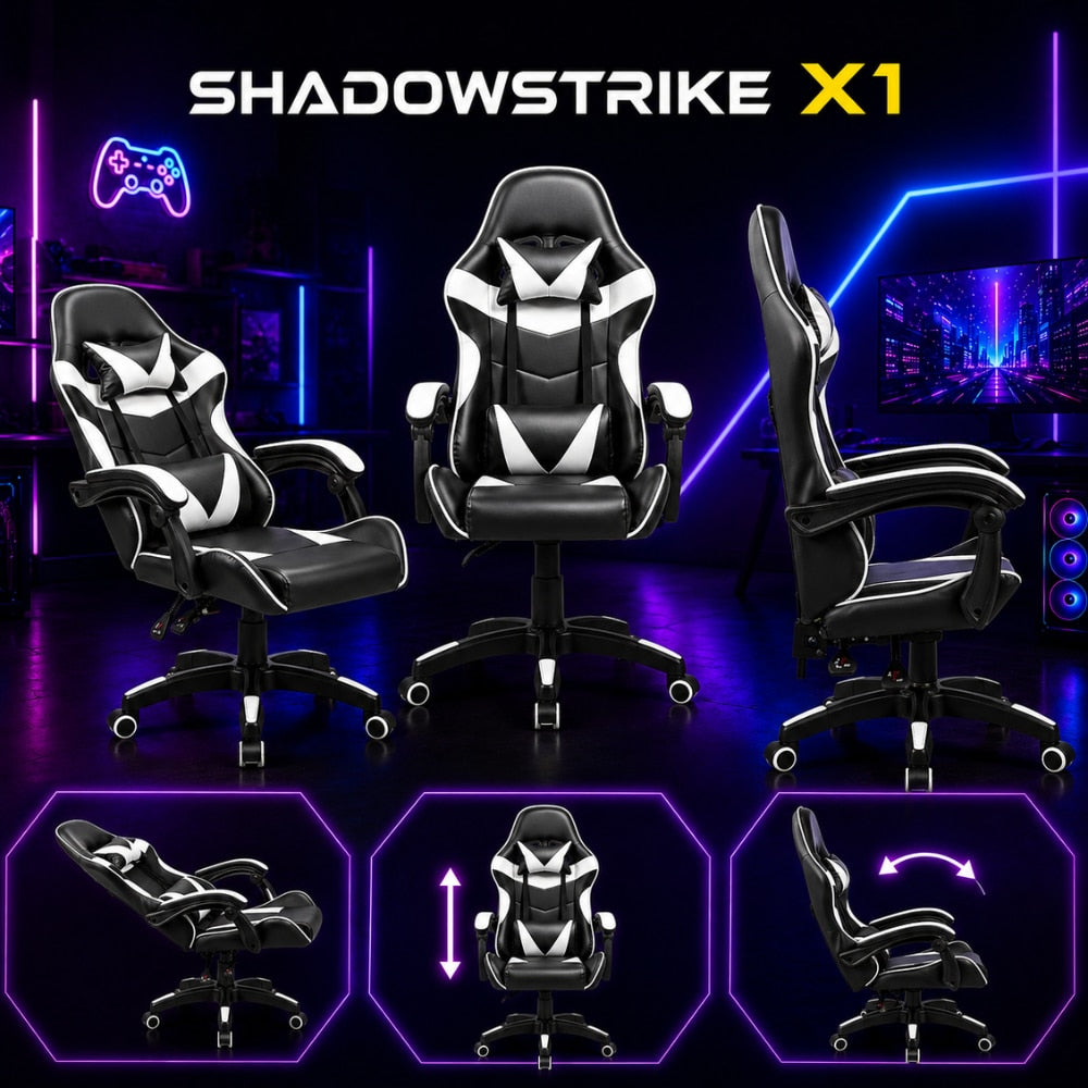 Scaun de Birou Gaming Ergonomic KD Home ShadowStrike X1, Alb