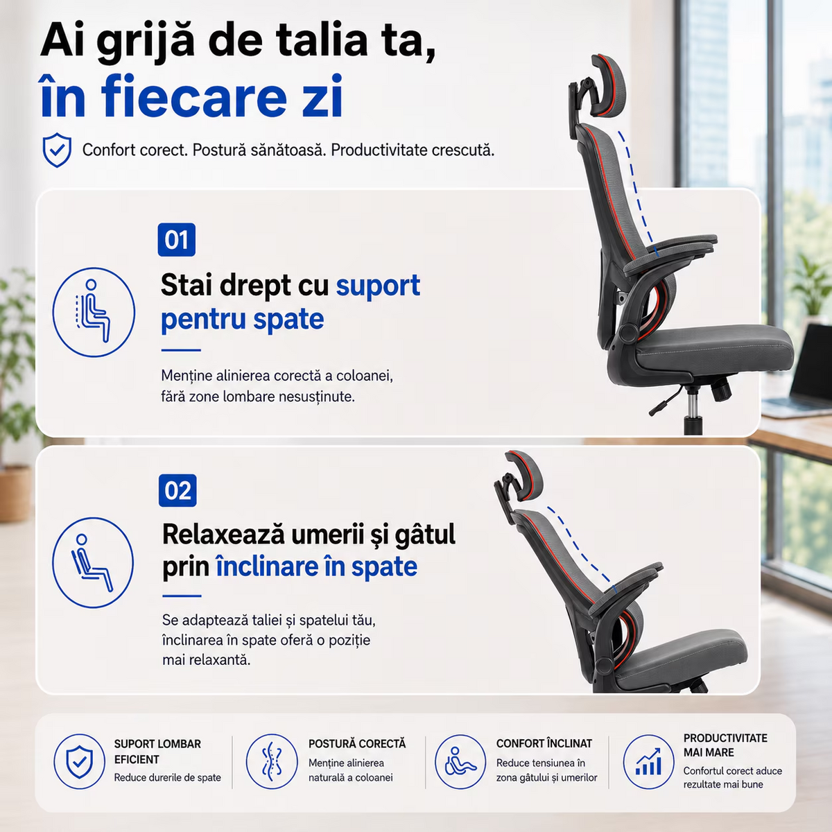 Scaun De Birou Directorial Ergonomic KD Home Ergonex Pro, Gri
