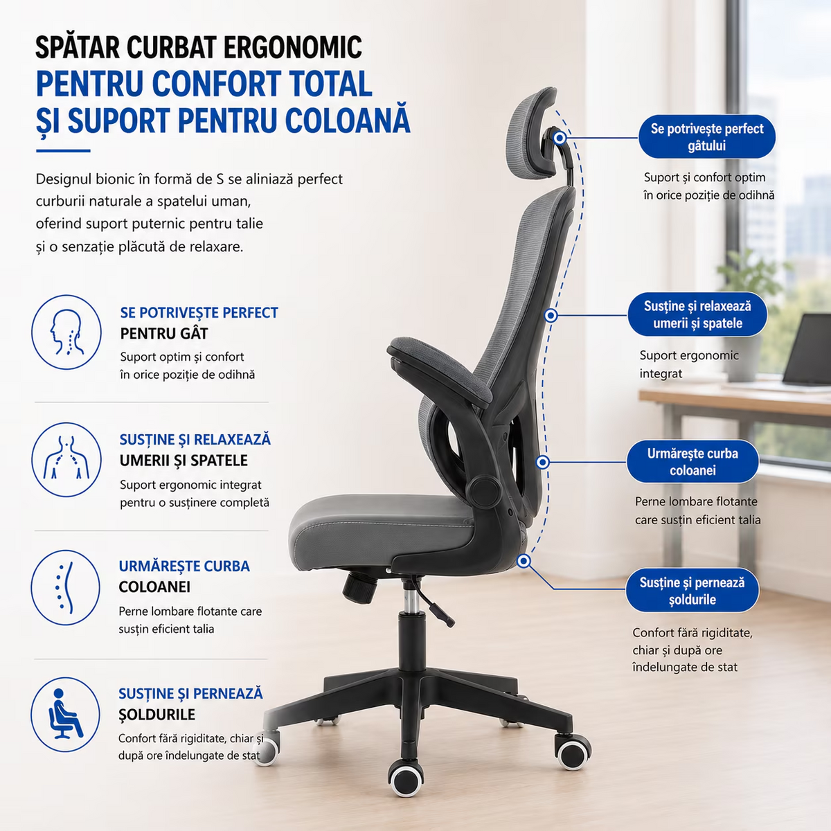 Scaun De Birou Directorial Ergonomic KD Home Ergonex Pro, Gri