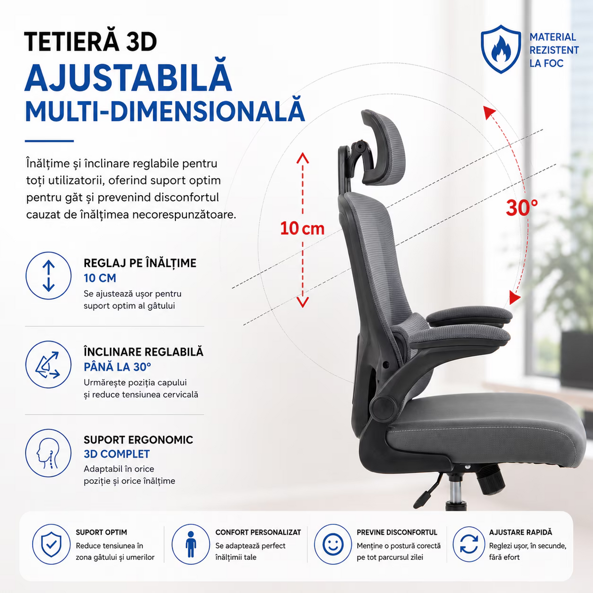 Scaun De Birou Directorial Ergonomic KD Home Ergonex Pro, Gri