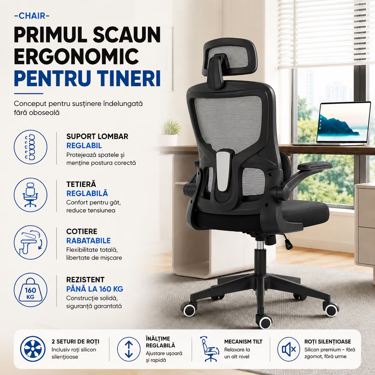 Scaun De Birou Directorial Ergonomic KD Home Ergonex Pro, Gri