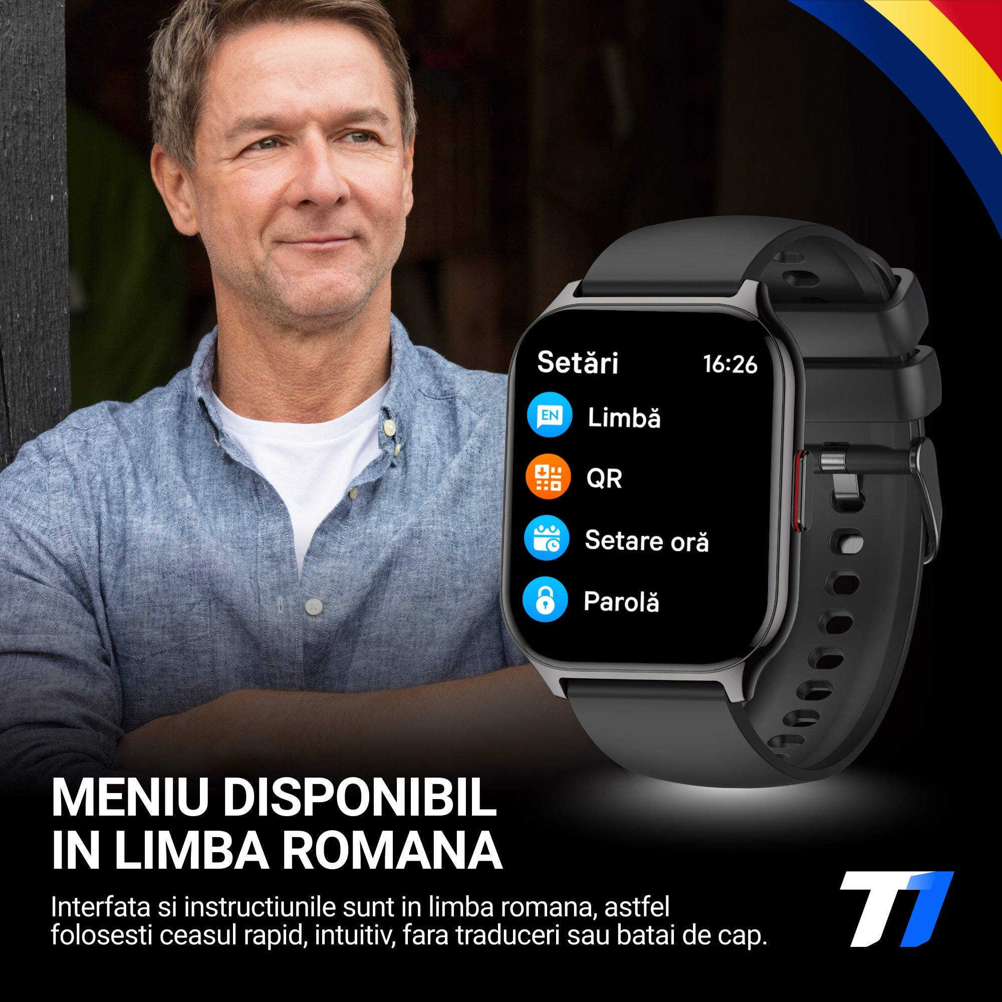 Ceas Smartwatch TechONE Wand Pro, Negru