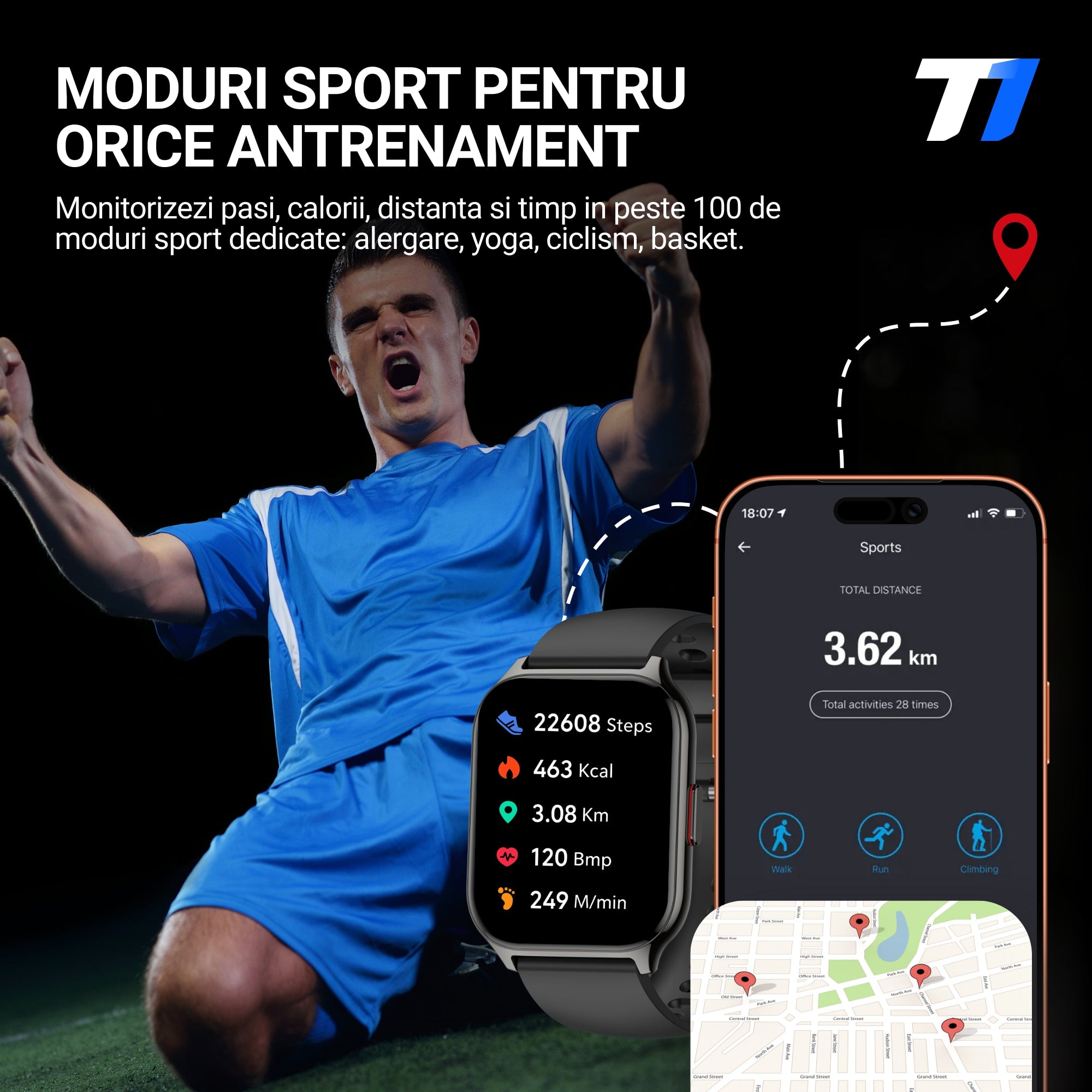 Ceas Smartwatch TechONE Wand Pro, Negru