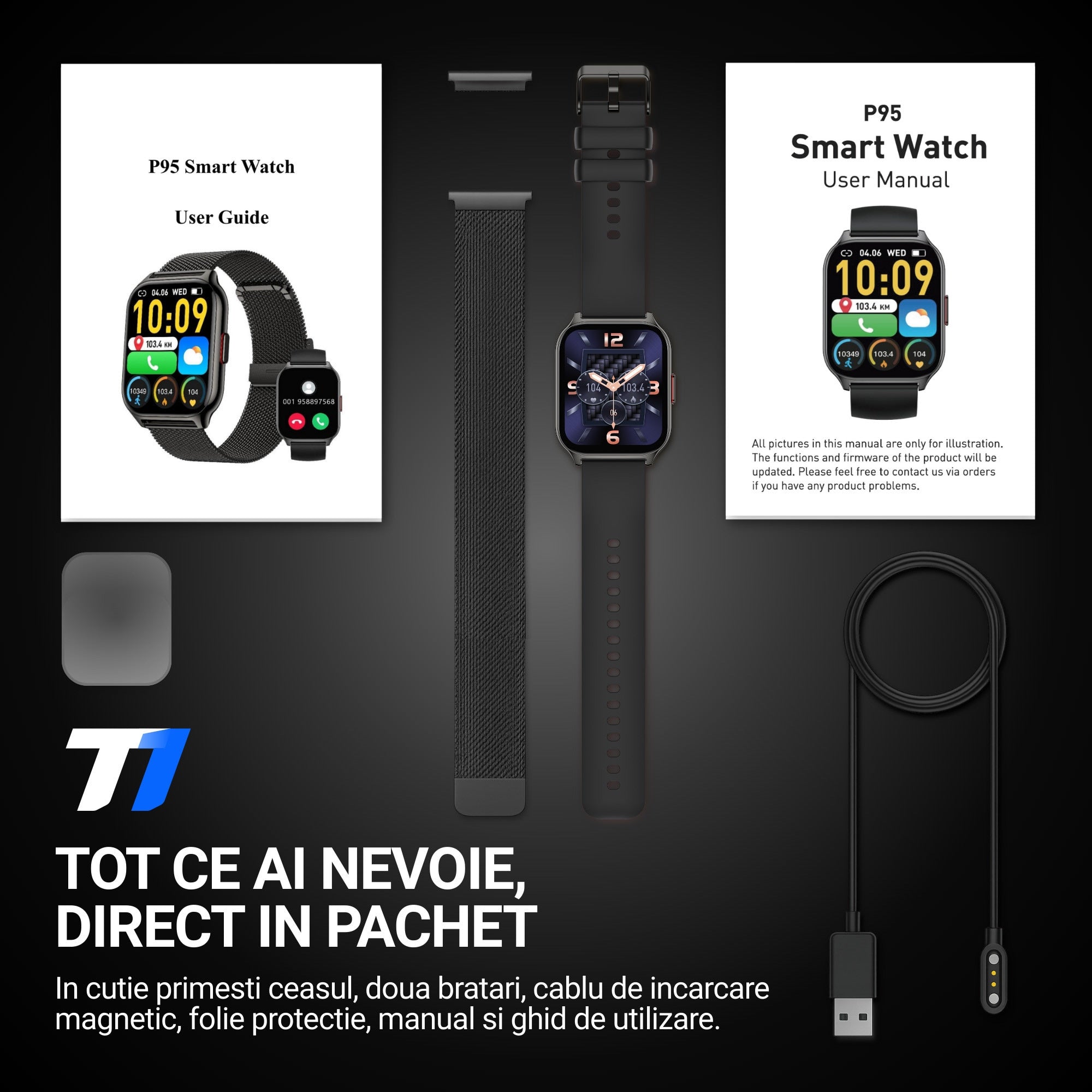 Ceas Smartwatch TechONE Wand Pro, Negru