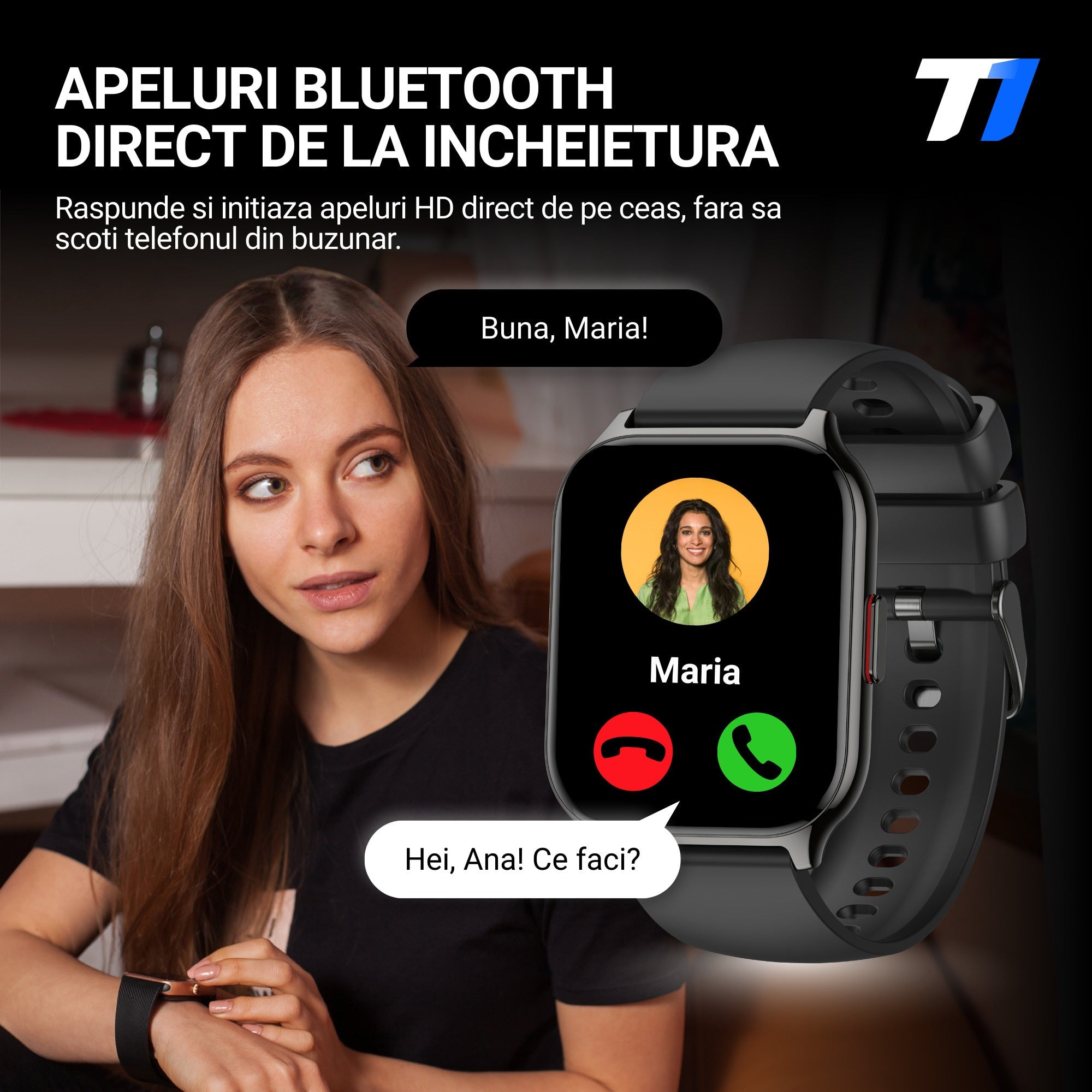 Ceas Smartwatch TechONE Wand Pro, Negru