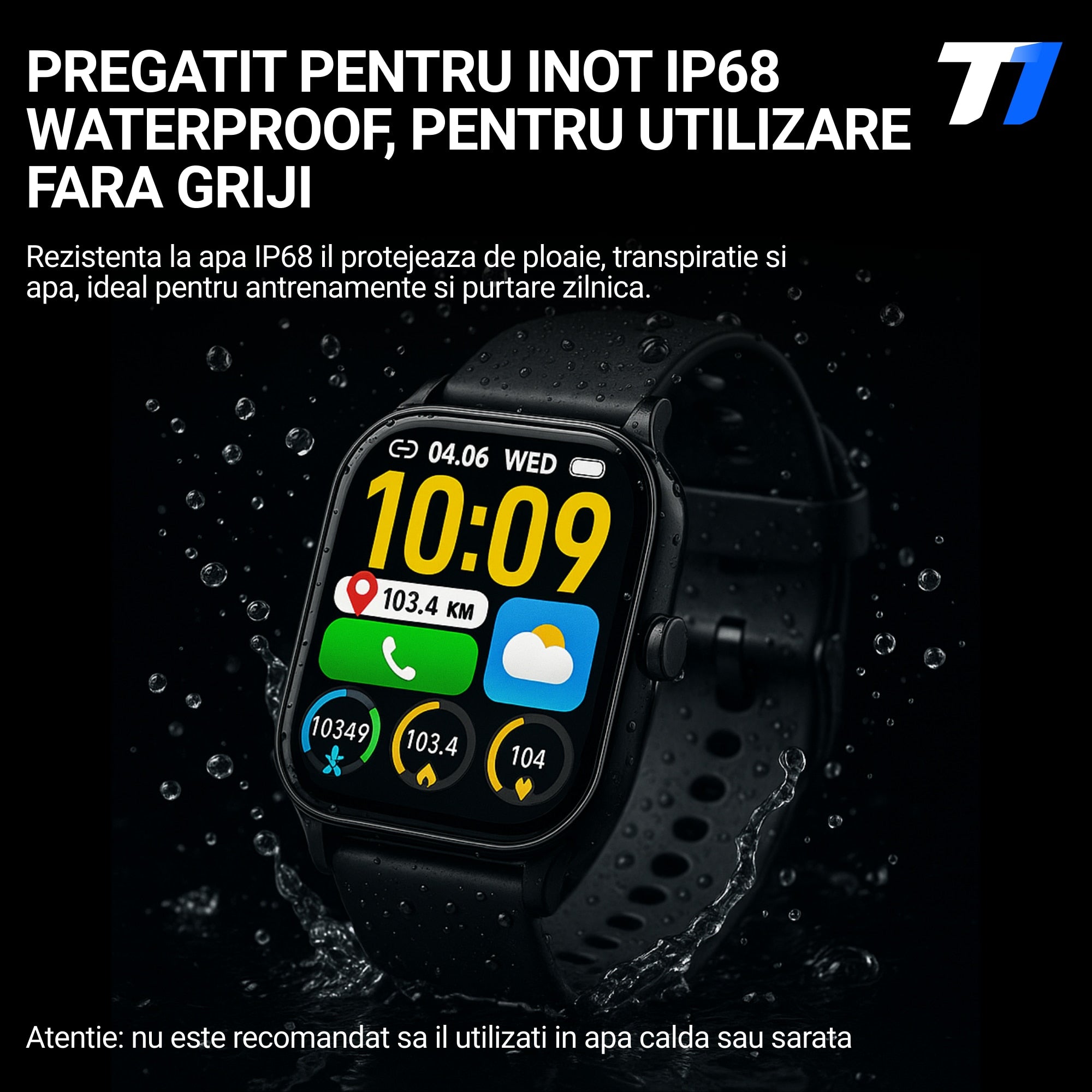 Ceas Smartwatch TechONE Wand Pro, Negru