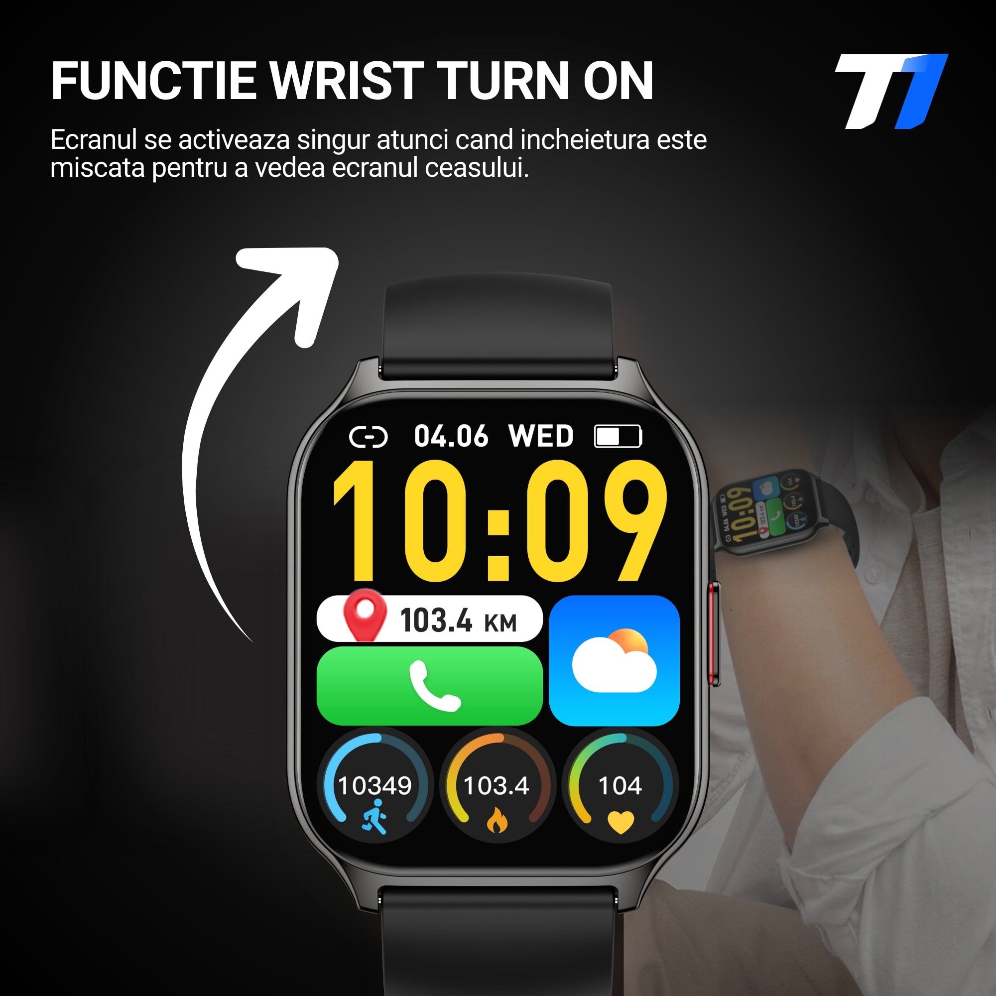 Ceas Smartwatch TechONE Wand Pro, Negru
