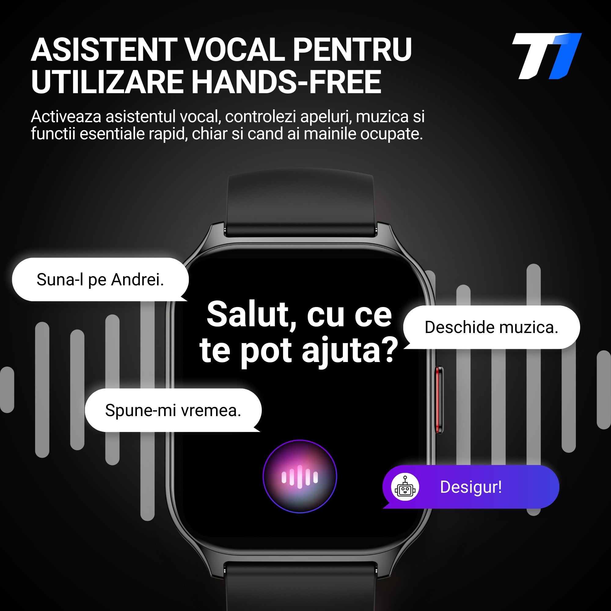 Ceas Smartwatch TechONE Wand Pro, Negru