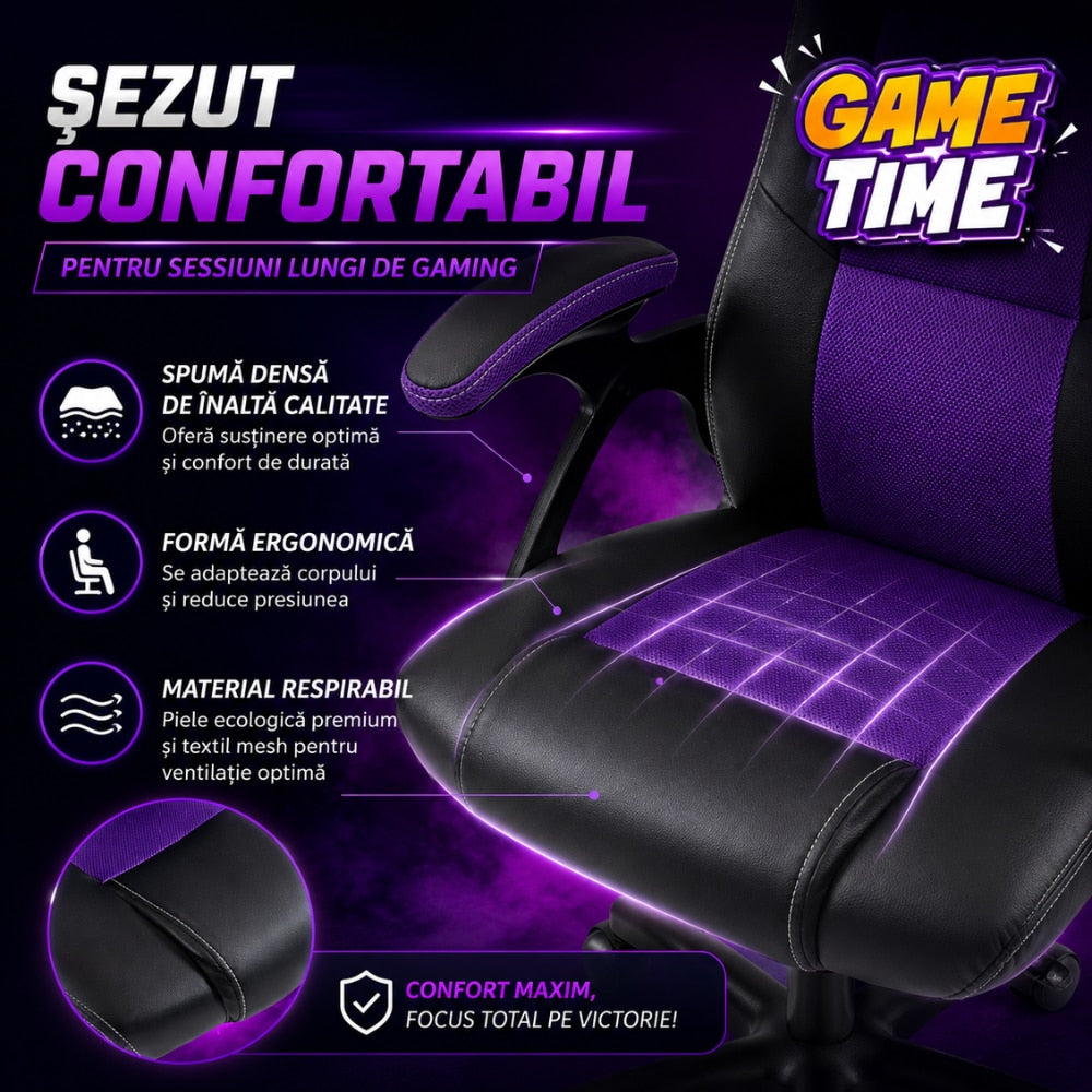 Scaun de Birou si Gaming Pentru Copii KD Home Prime Starter, Negru/Mov