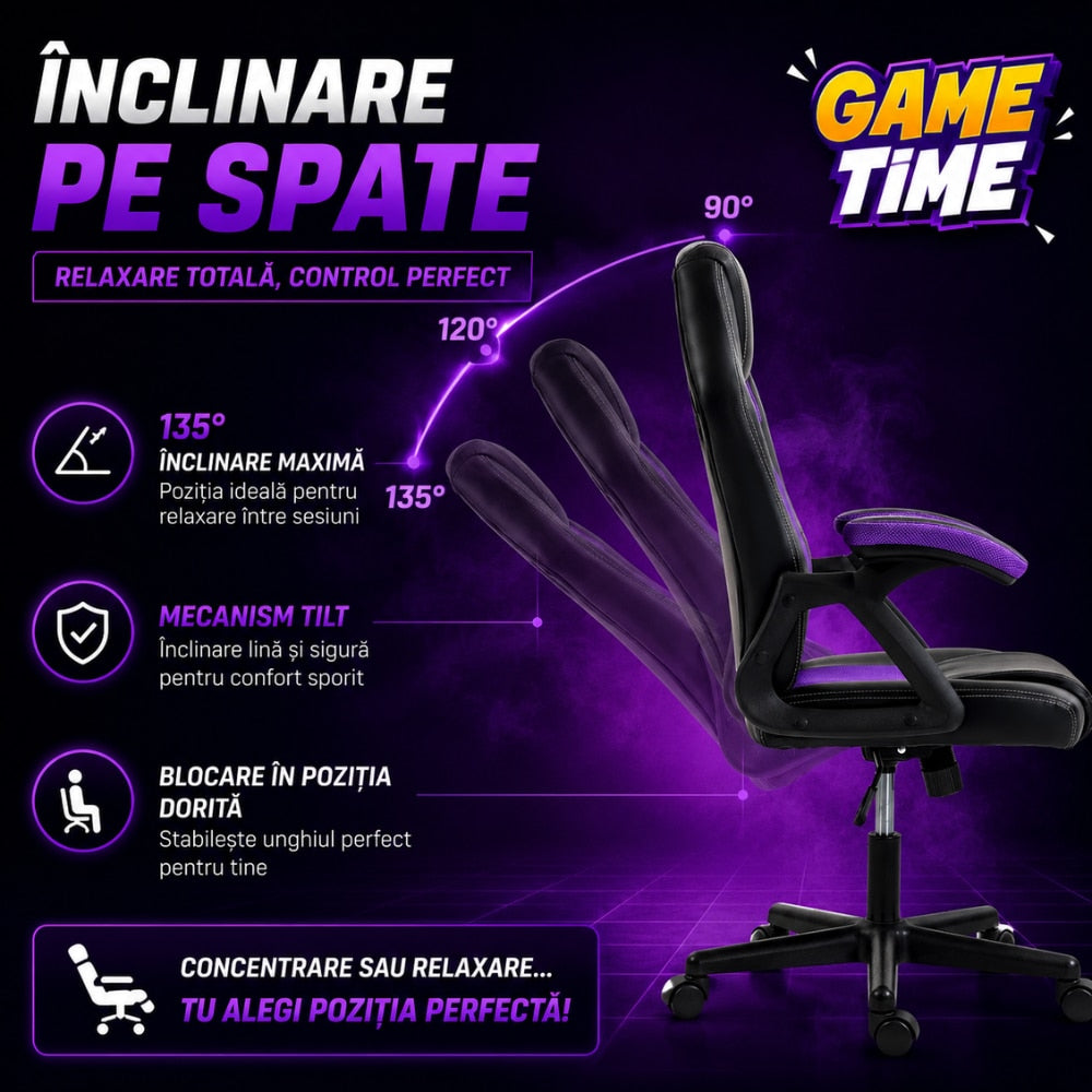 Scaun de Birou si Gaming Pentru Copii KD Home Prime Starter, Negru/Mov