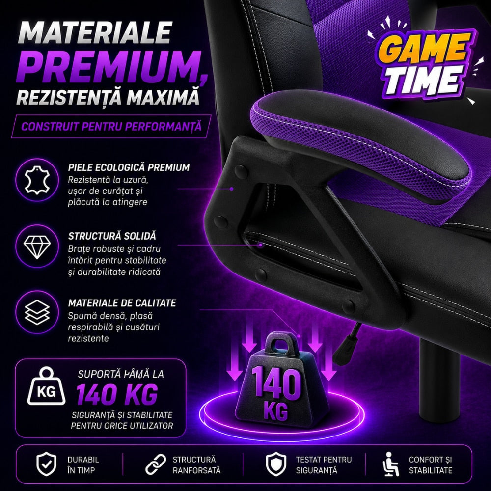 Scaun de Birou si Gaming Pentru Copii KD Home Prime Starter, Negru/Mov