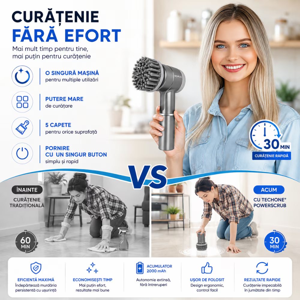 Perie Electrica de Curatare 5 in 1 Techone PowerScrub, Gri