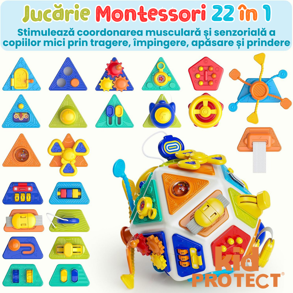 Jucarie Interactiva Bebelusi Montessori KidProtect TinyGenius Cube