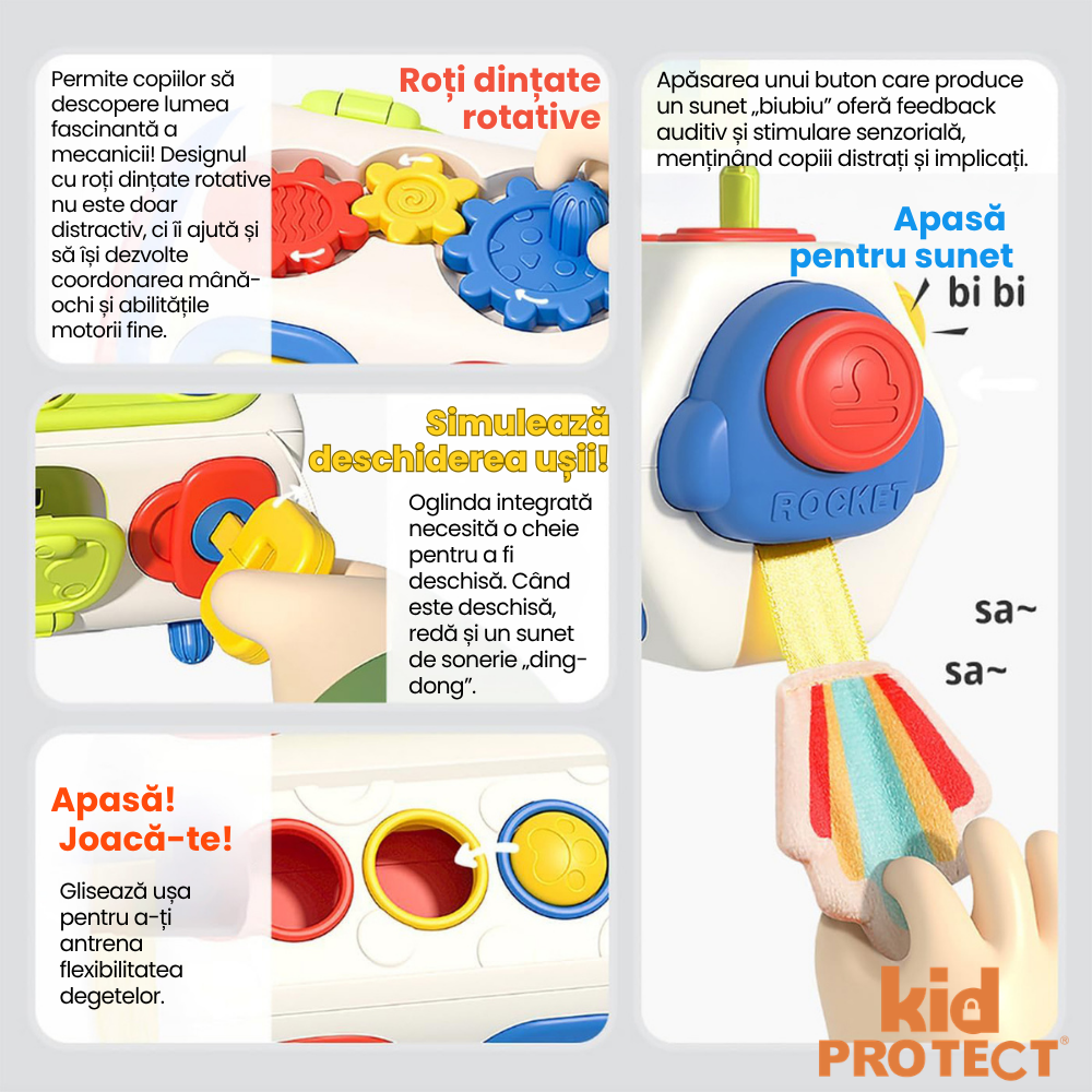Jucarie Interactiva Bebelusi Montessori KidProtect Busy Cube