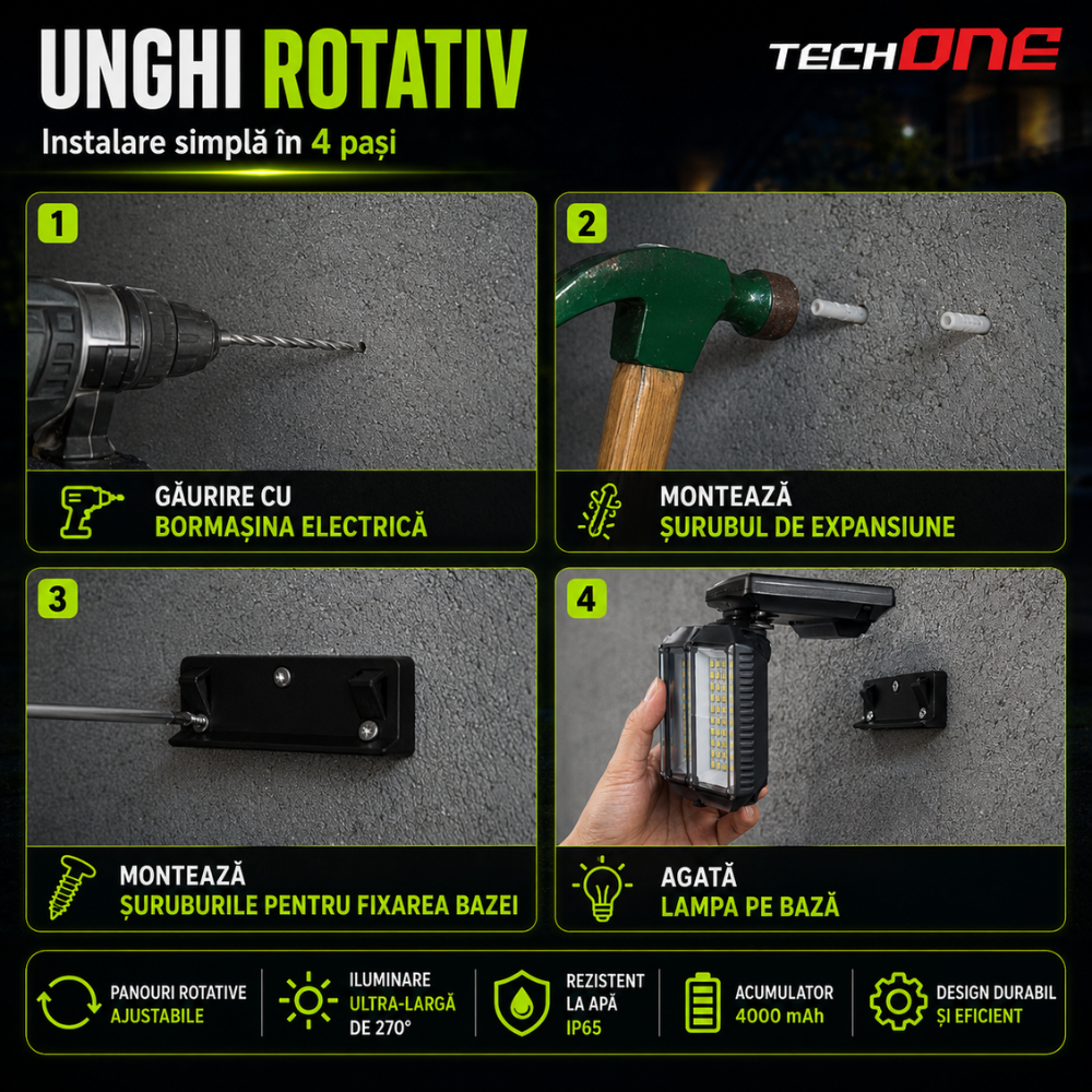 Lampa Solara Cu 5 Proiectoare Techone SolarPentashine