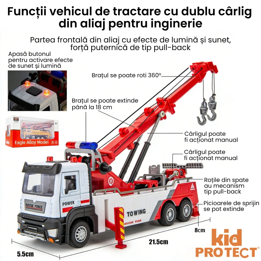 Masina de Tractat Metalica De Jucarie Pentru Copii KidProtect Tow Friend