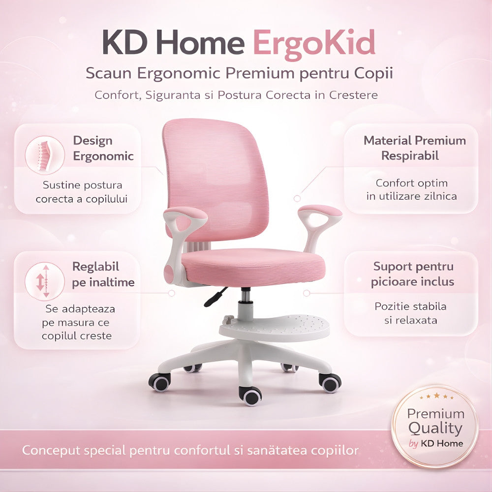 Scaun De Birou Copii Premium Ergonomic KD Home ErgoKid, Roz