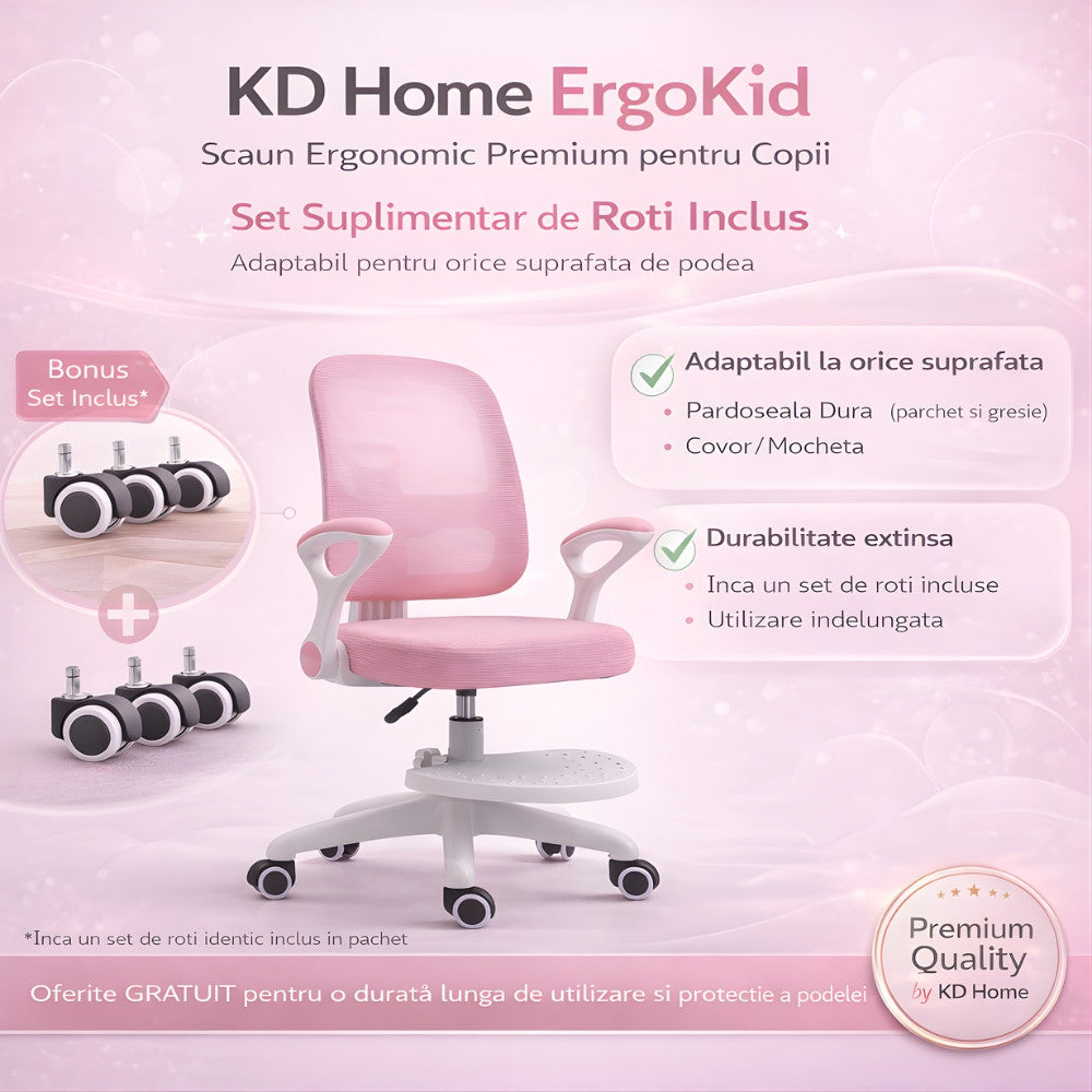 Scaun De Birou Copii Premium Ergonomic KD Home ErgoKid, Roz