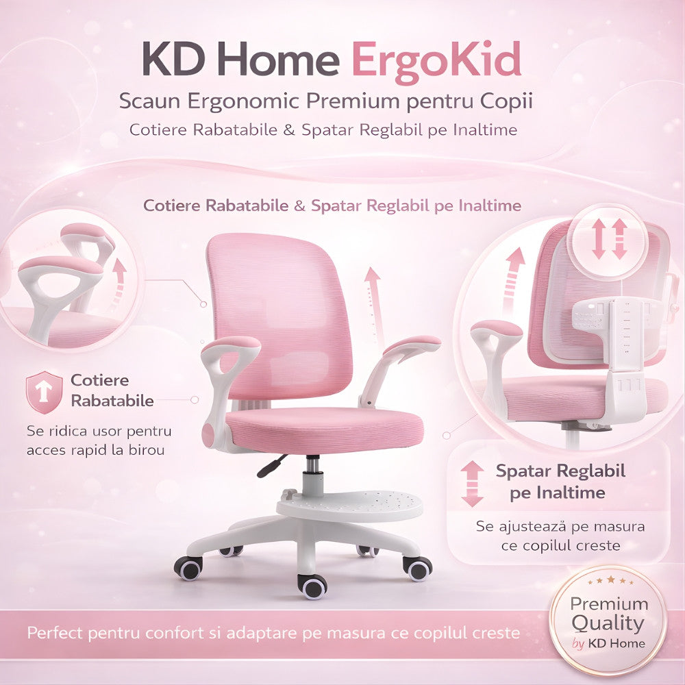 Scaun De Birou Copii Premium Ergonomic KD Home ErgoKid, Roz